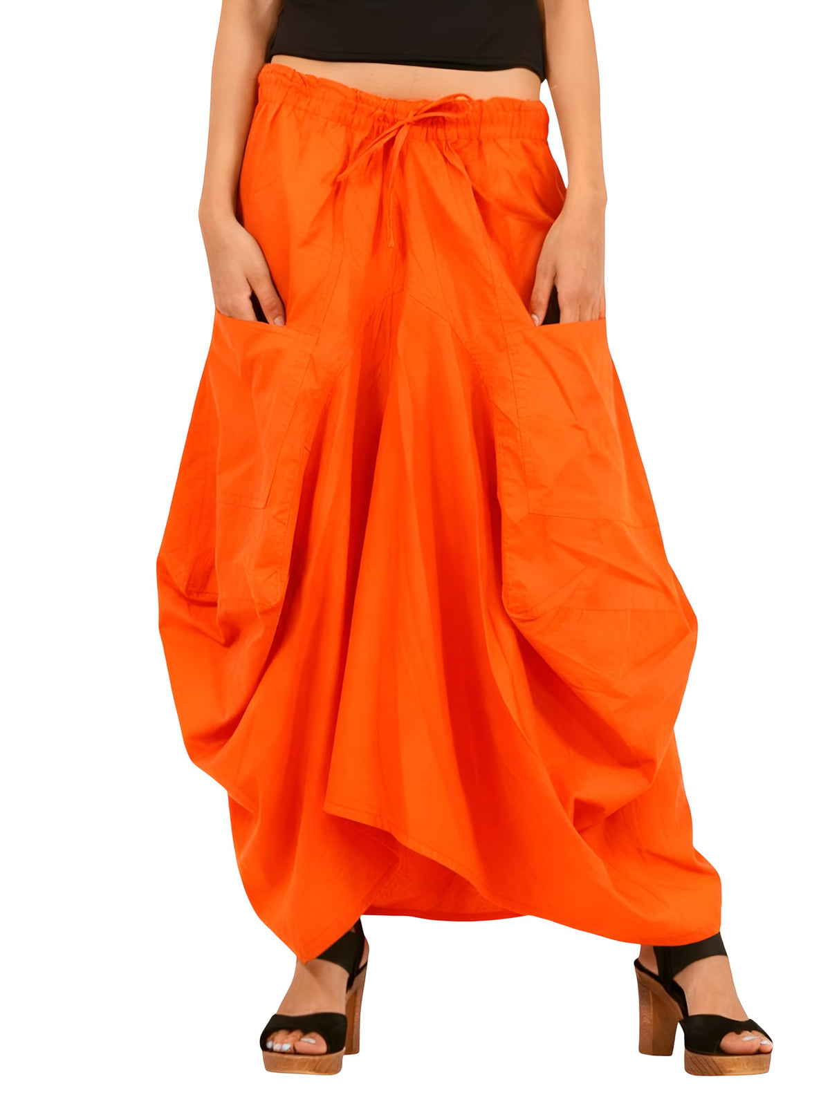 SARJANA Women Cotton Solid Pockets Skirt Hippie Afghani Ethnic