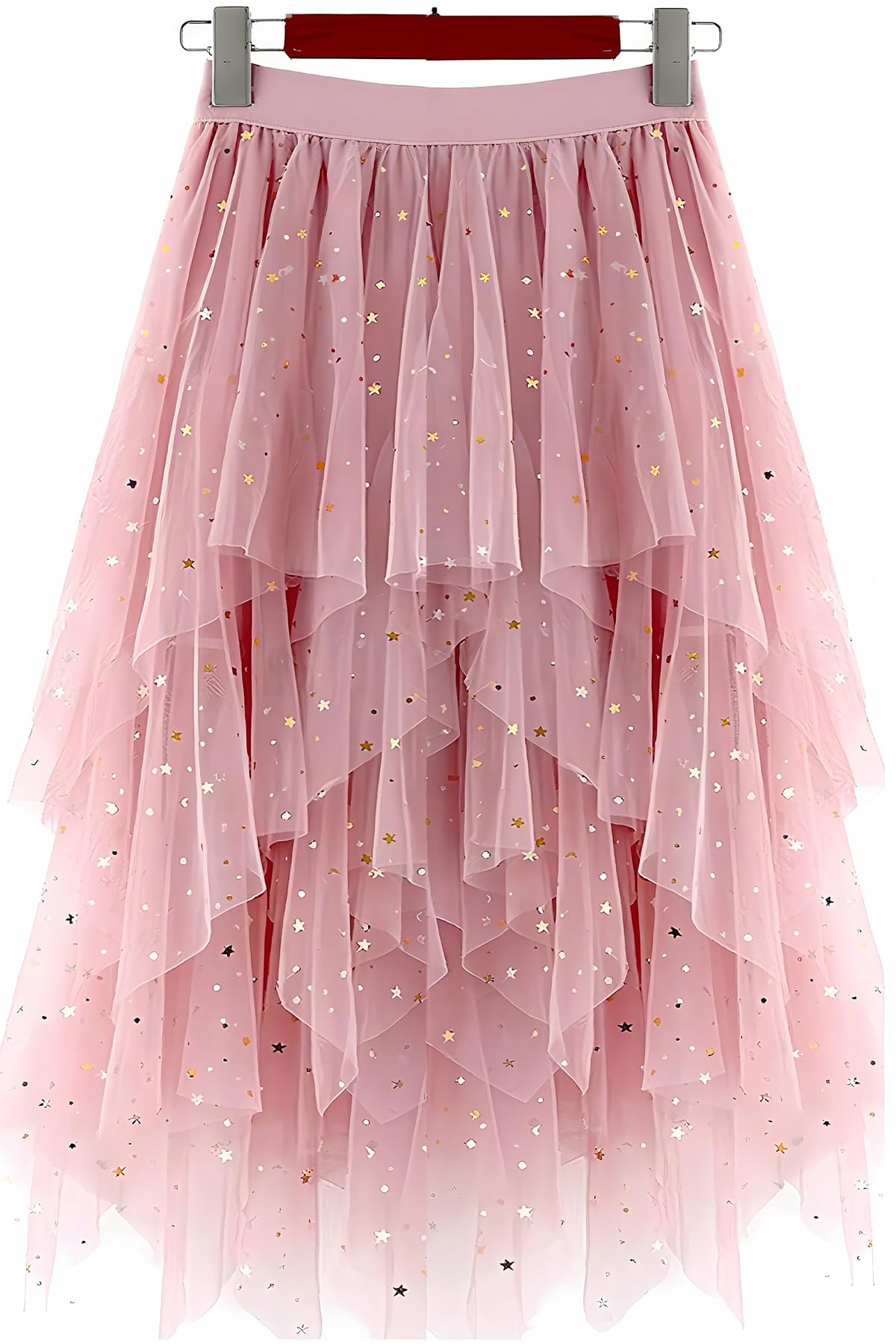 LBKKC Tulle Skirts for Women, Puffy Skirt Asymmetrical Midi Length Ruffled Tutu Layered Mesh Fairy Skirt