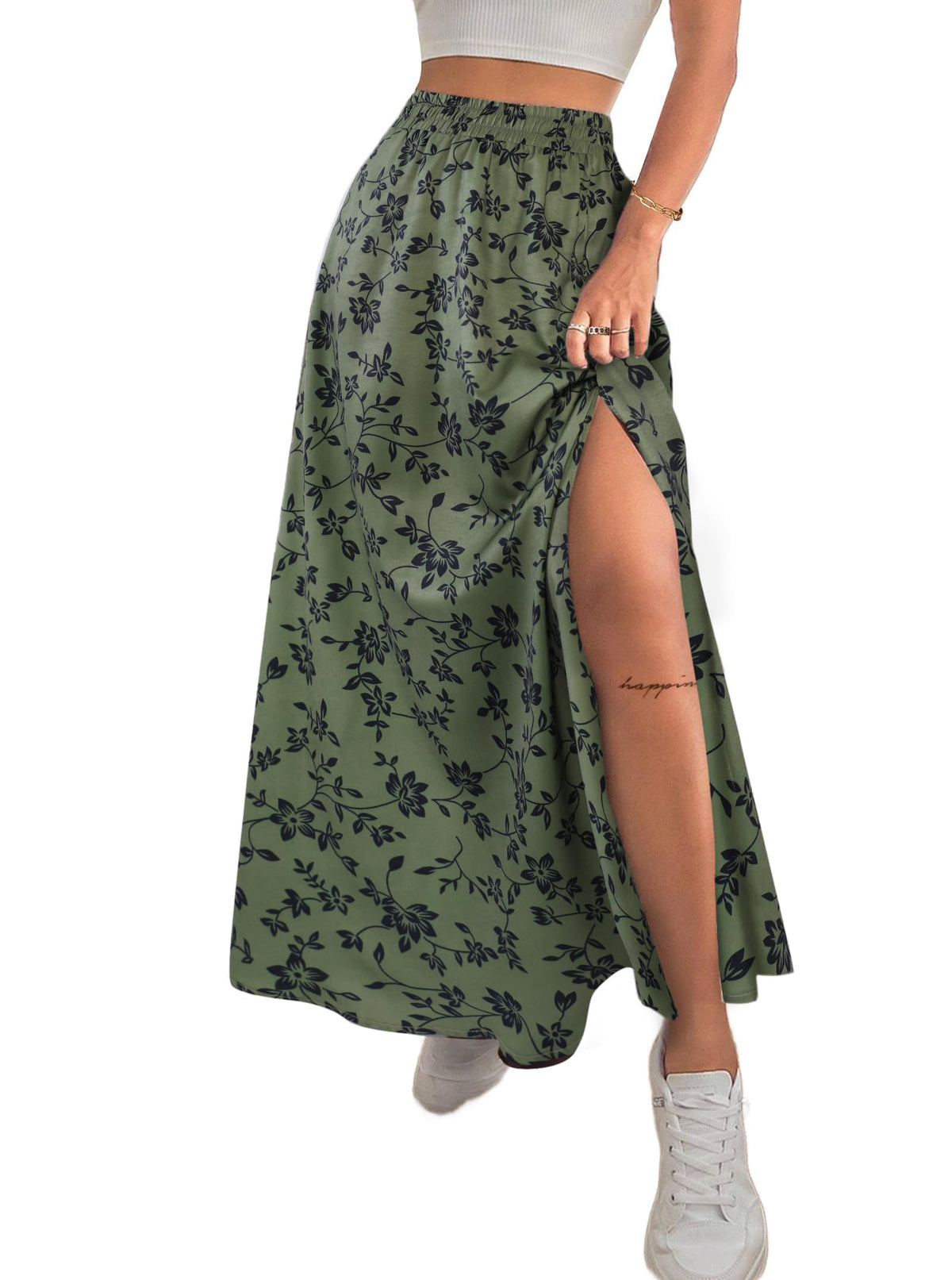 Avanova Women Boho Floral Slit Maxi Skirt Split Thigh High Waisted Long Skirts