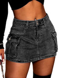 ELLEVEN Women's High Stretch Denim Cargo Skort High Waisted Y2K Jean Skirt
