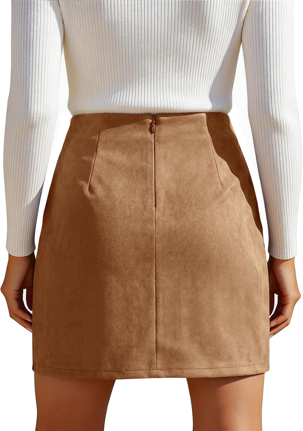 PINKMSTYLE Womens High Waisted Suede Skirt Fall Dressy Pencil Mini Skort