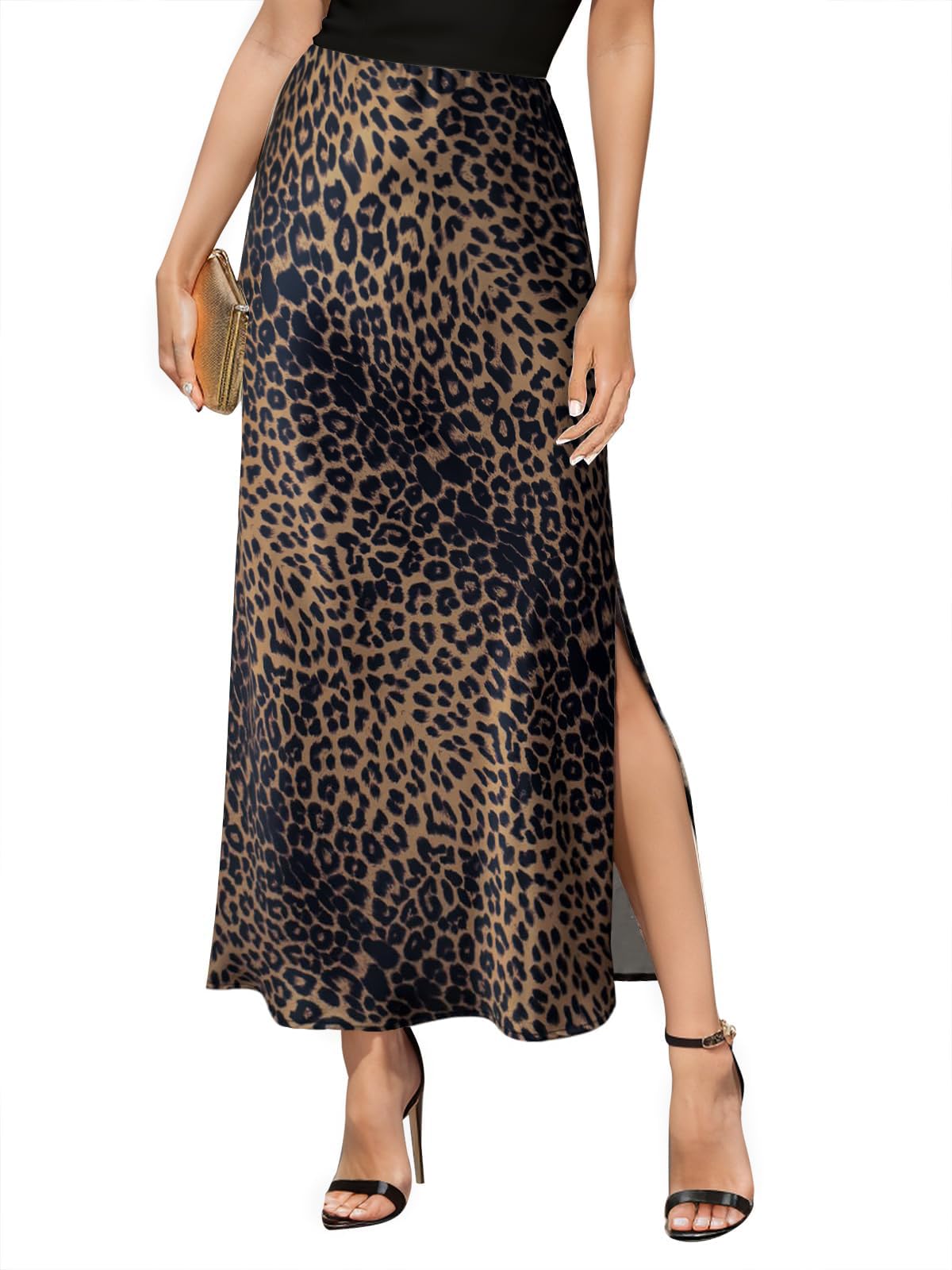 Amy Babe Women's Satin High Waisted Side Split Maxi Skirt Long Silk Skirts