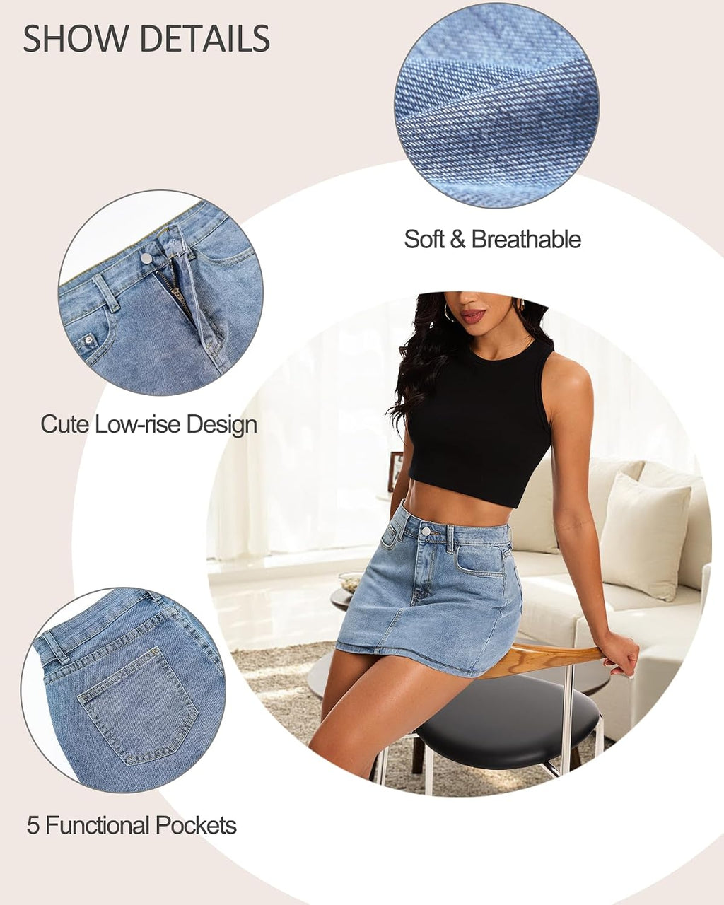 MONCCIZA Jean Skirt for Women Denim Mini Skirt Stretchy Y2K Low Waisted Casual Cute Micro Skirts with Pockets