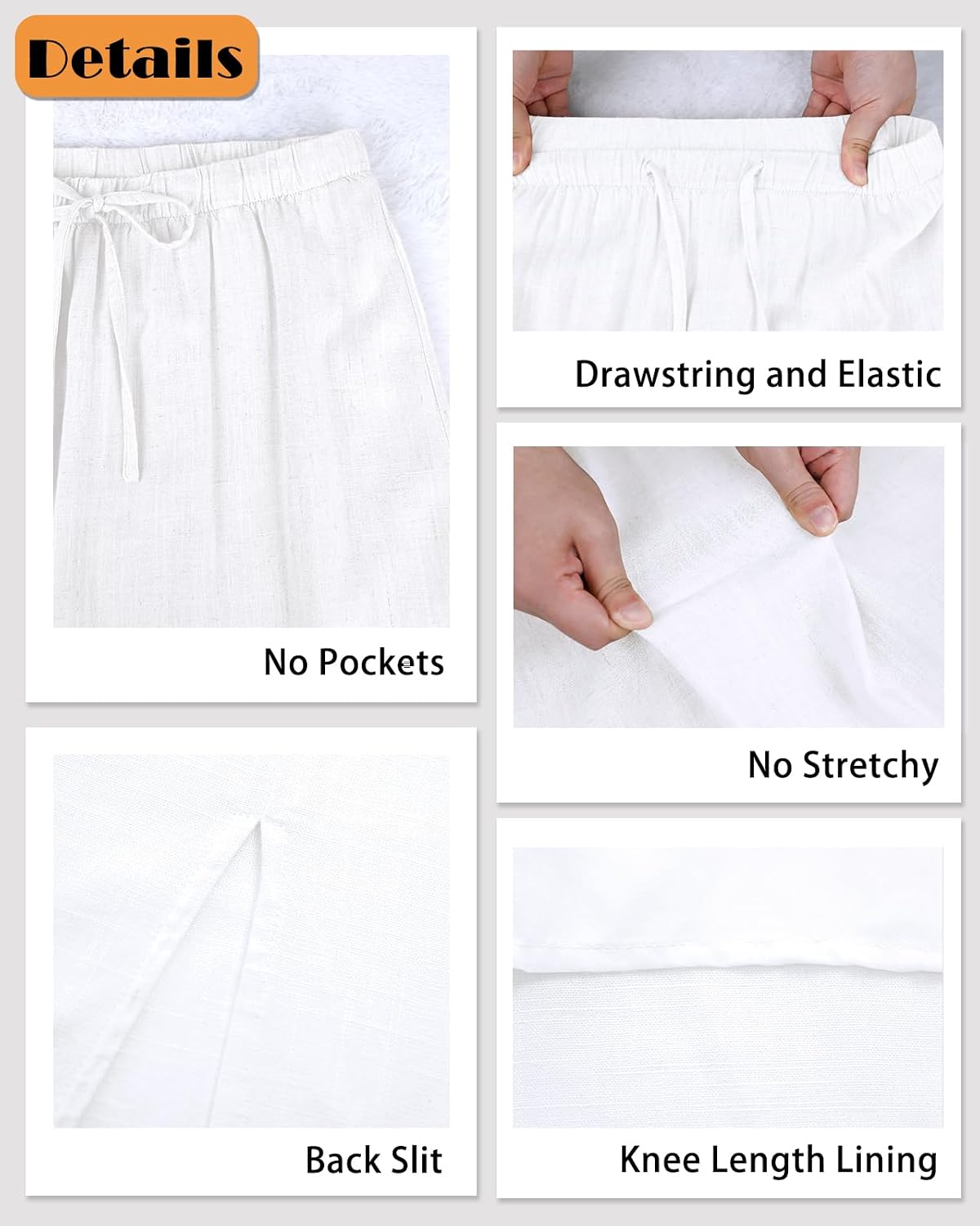 Women's Linen Maxi Skirt Back Slit High Waisted White Long Skirts