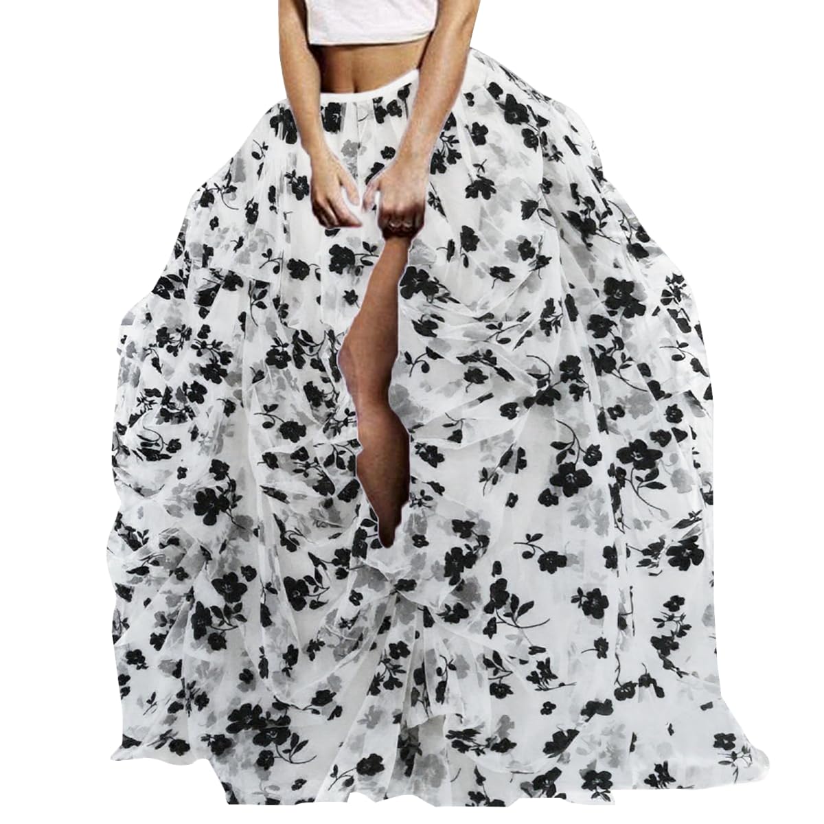 WDPL Women's Long Maxi Slit Tulle Special Occasion Bustle Night Out Skirt
