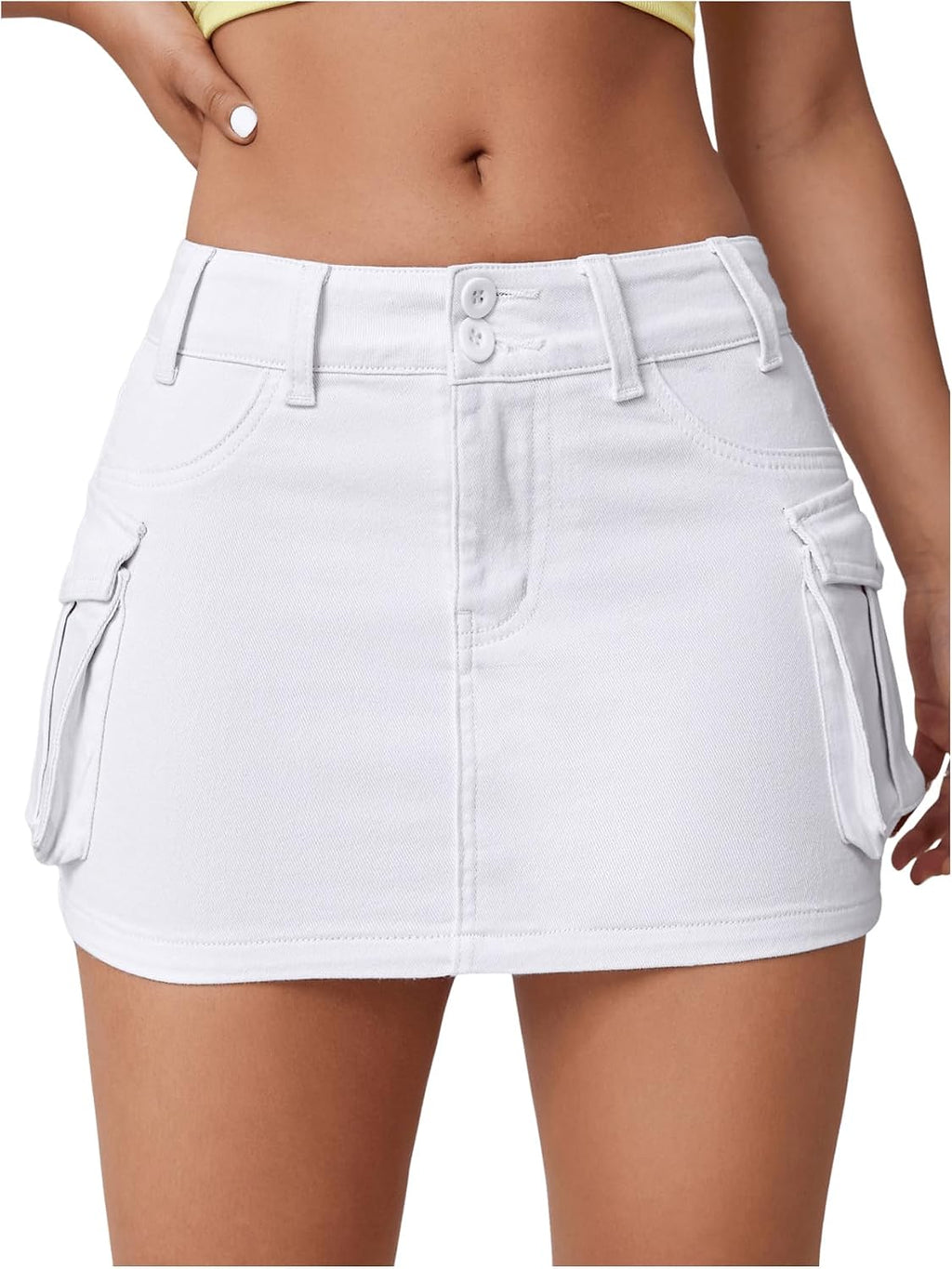 WDIRARA Women's Button Bodycon Mini Cargo Denim Skirt with Pocket