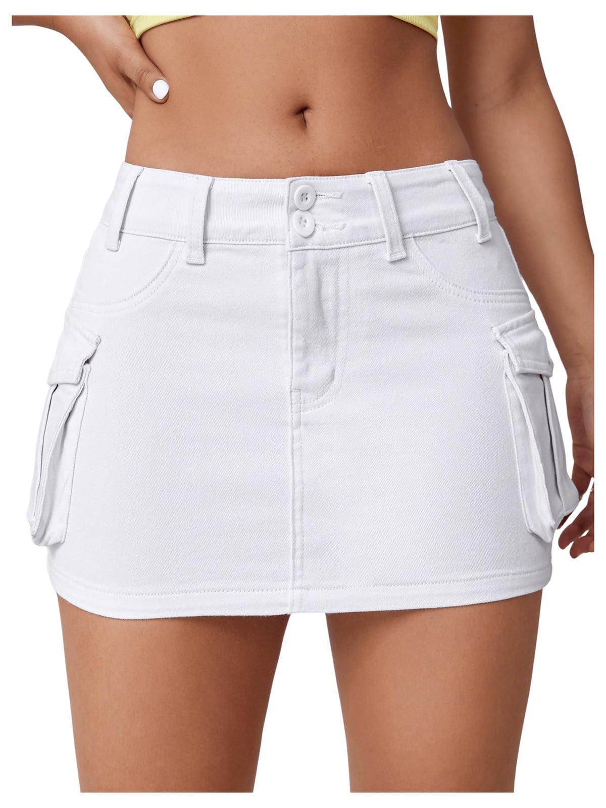 WDIRARA Women's Button Bodycon Mini Cargo Denim Skirt with Pocket
