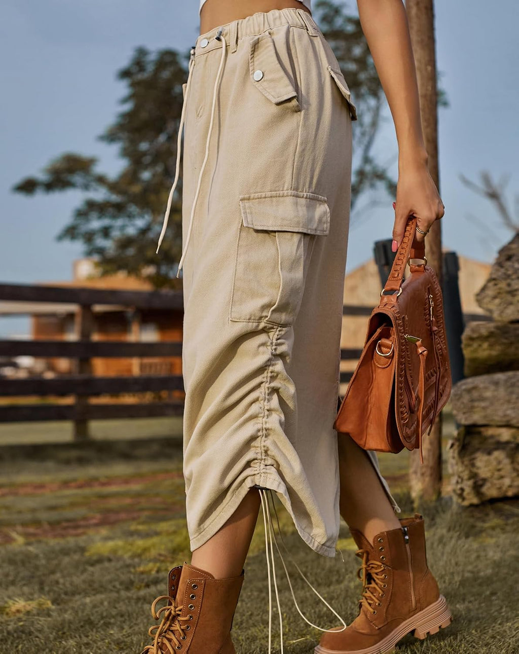 Women's Y2K Casual Cargo Denim Midi Skirt