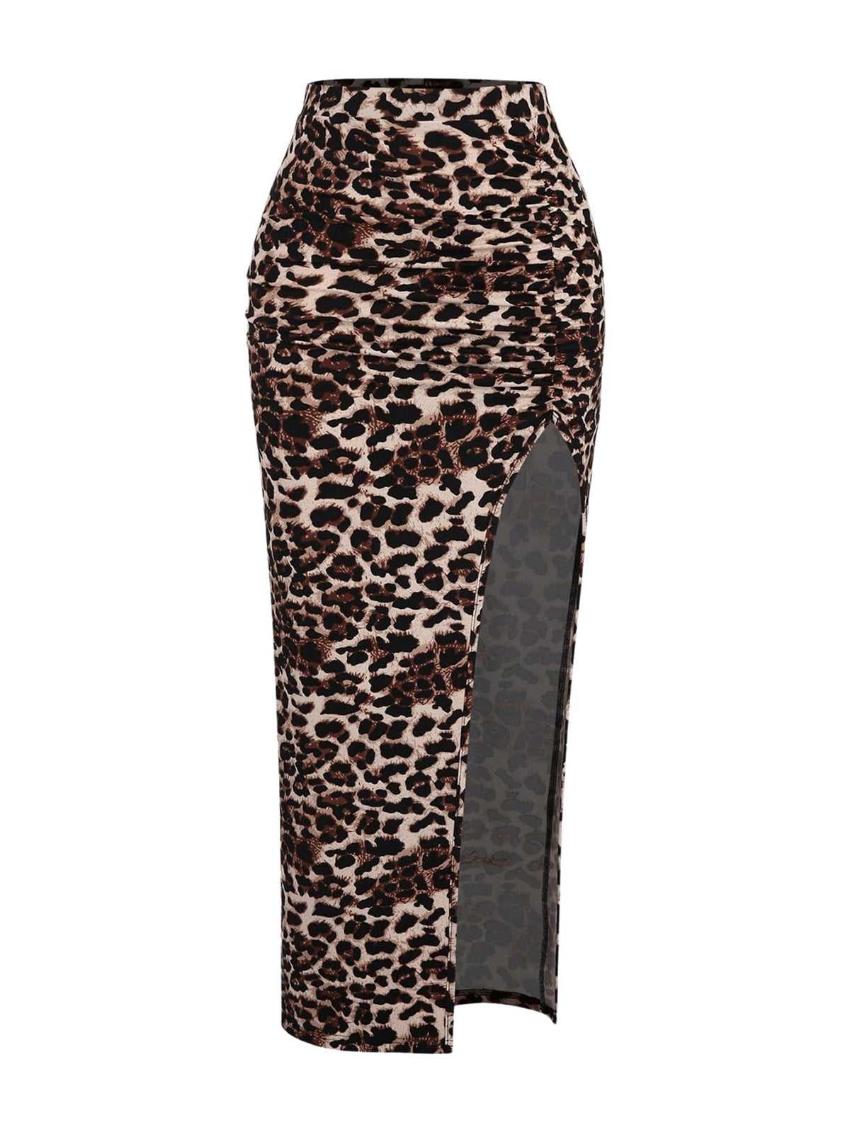 BEAUDRM Women's Leopard Print Slit Split Maxi Skirt Ruched Y2K Long Skirts