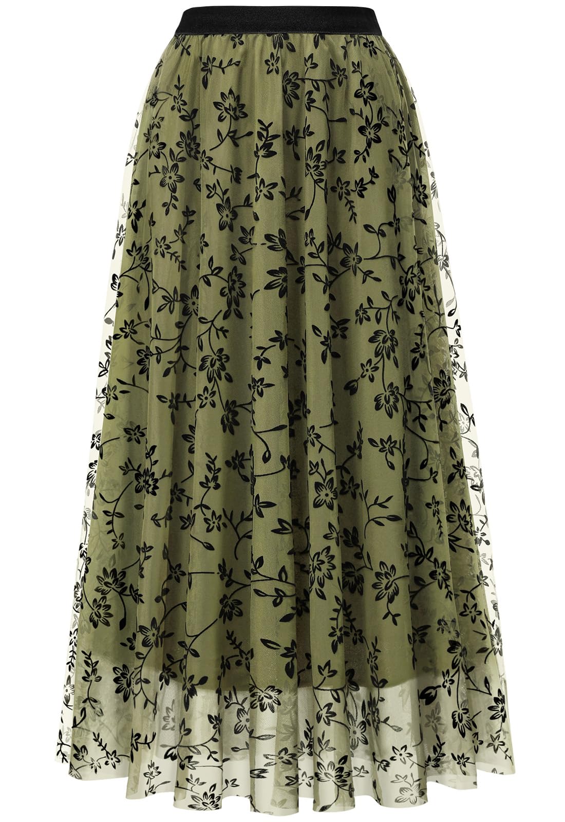 Reaowazo Skirts for Women Midi Long Length Dressy Casual Trendy Summer Tulle A-Line Floral High Waist Skirt