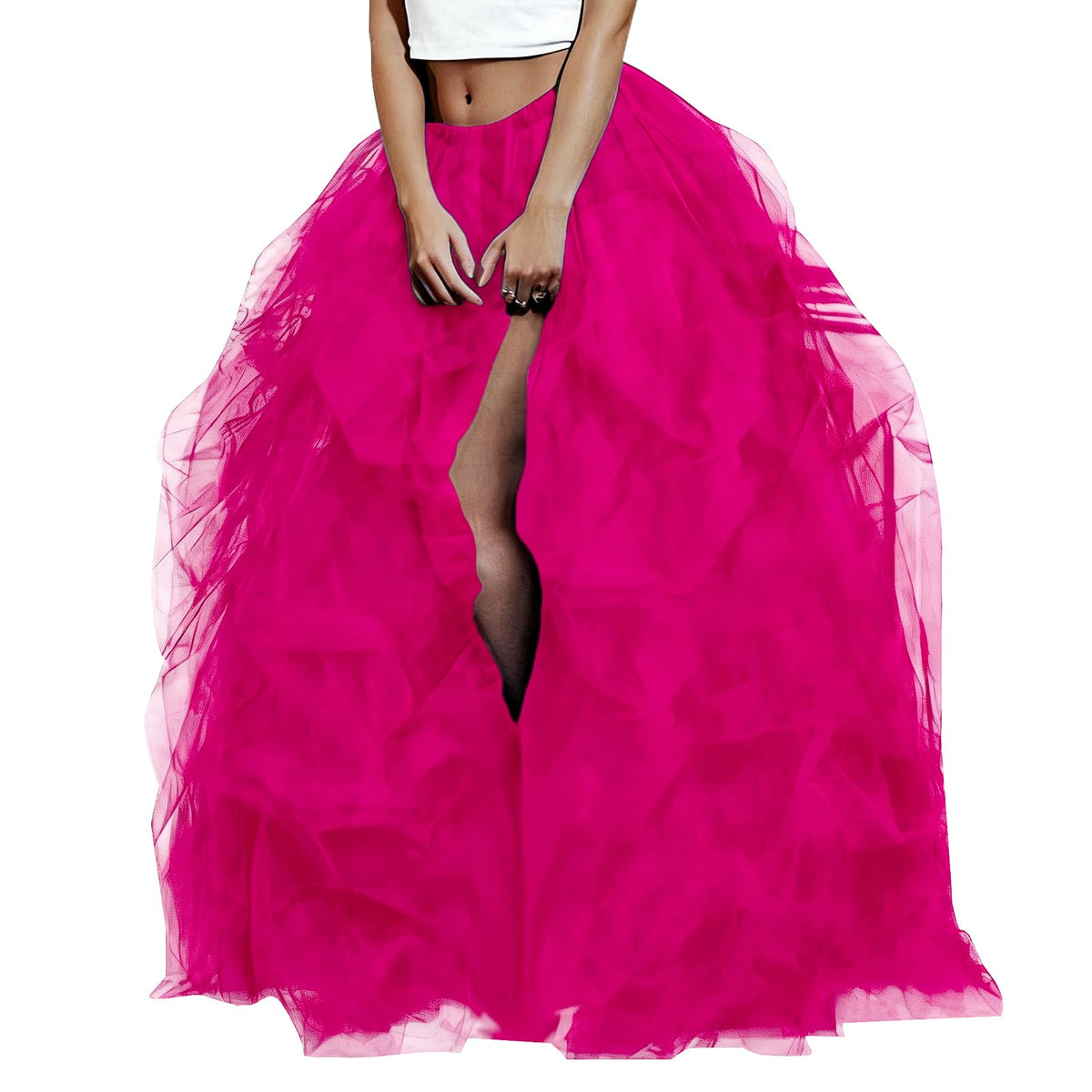 WDPL Women's Long Maxi Slit Tulle Special Occasion Bustle Night Out Skirt