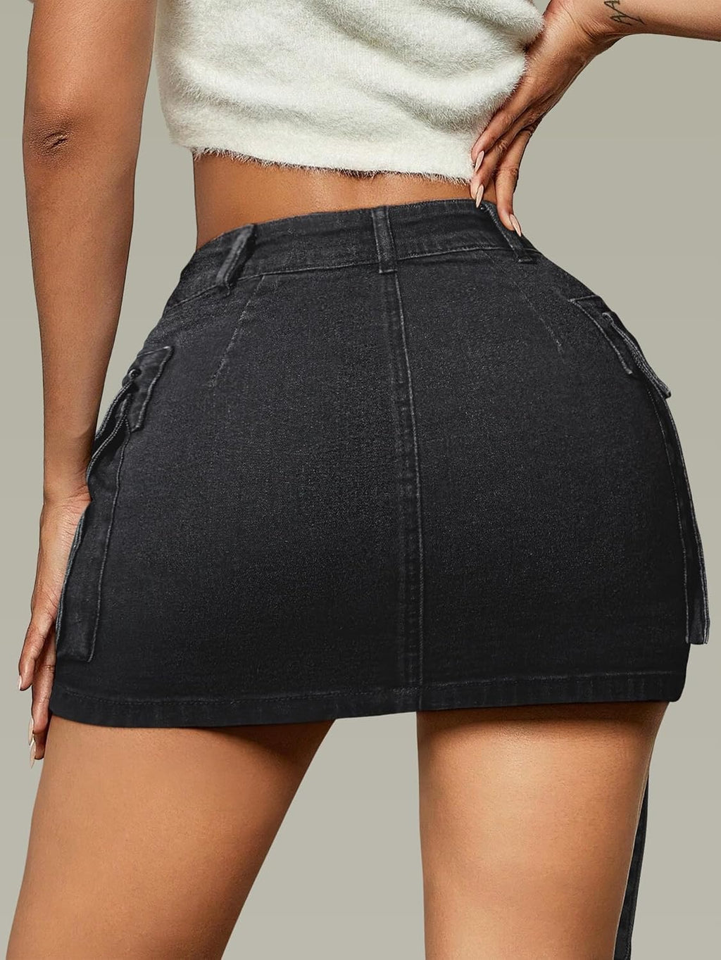 LOLILRSD Women Cargo Skirt Denim Mini Low Waist Y2K Jean Skirt with Pockets
