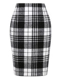 IDEALSANXUN Plaid Skirts for Women Fall Winter Knee Length Pencil Wool Skirt with Slit