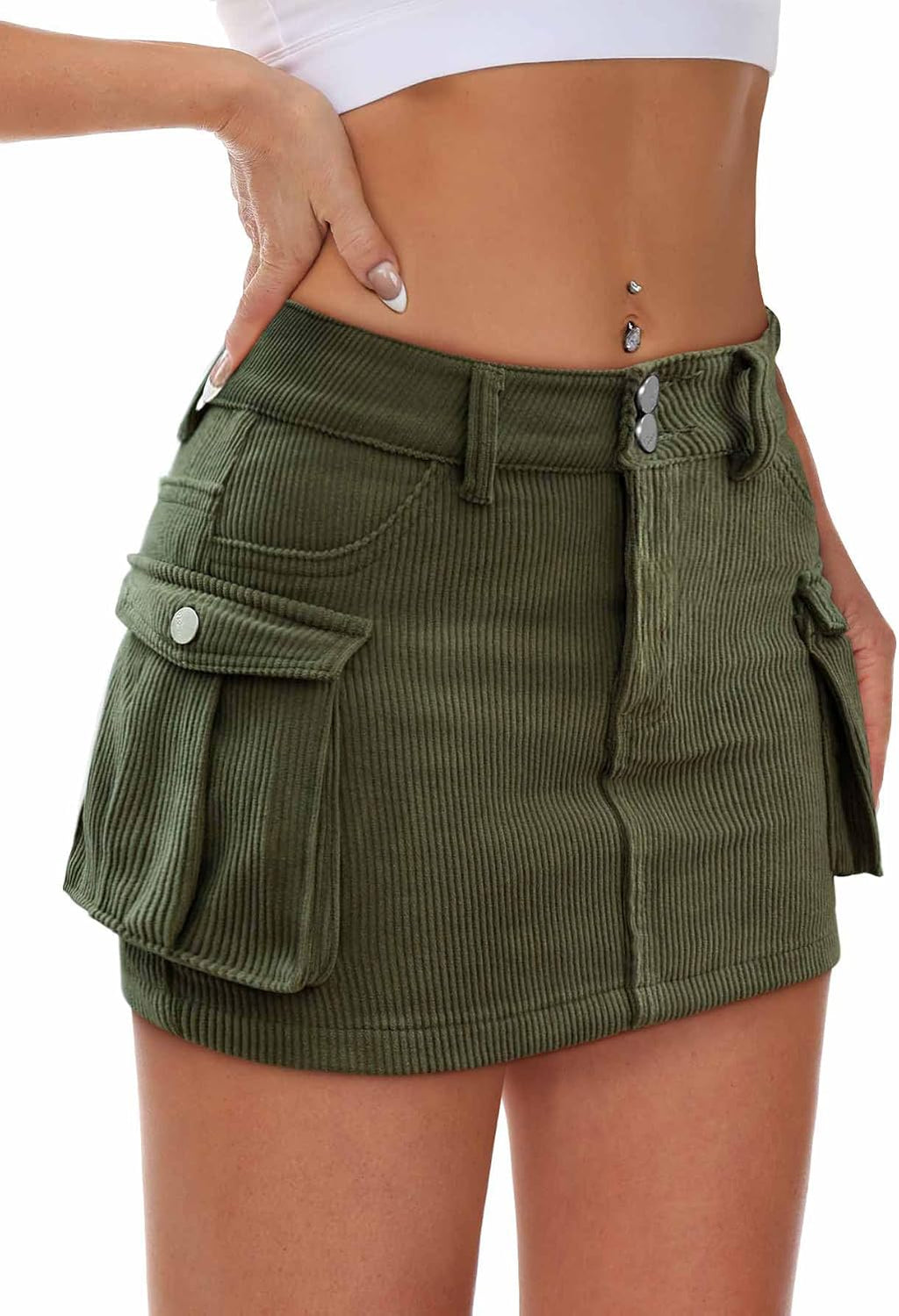 Mancreda Women Denim Mini Skirt Low Rise Y2K Jean Skirts Flap Pockets
