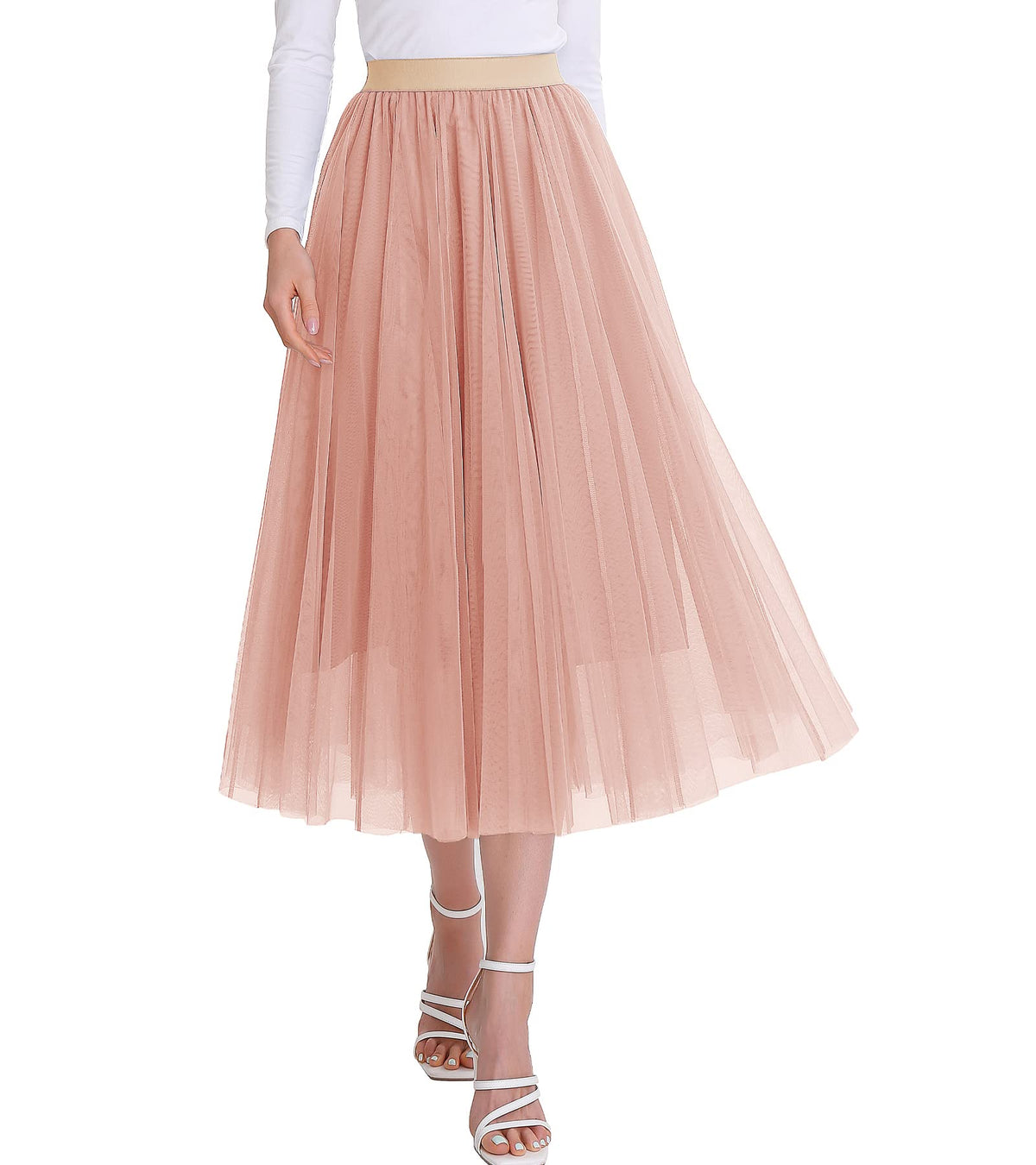 Women’s Tulle Skirts Midi Elastic High Waist Pleated Mesh Flowy A-Line Party Long Tutu Skirts…