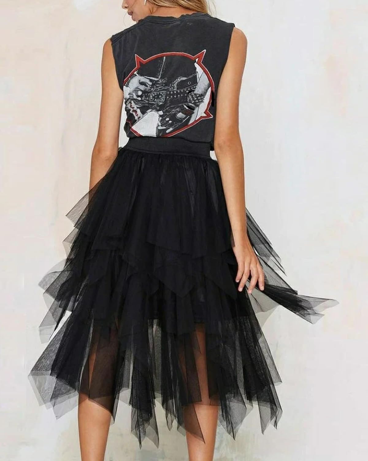 Jogold Womens 3 Layer Tulle Skirt High Waist Asymmetrical Midi Tutu