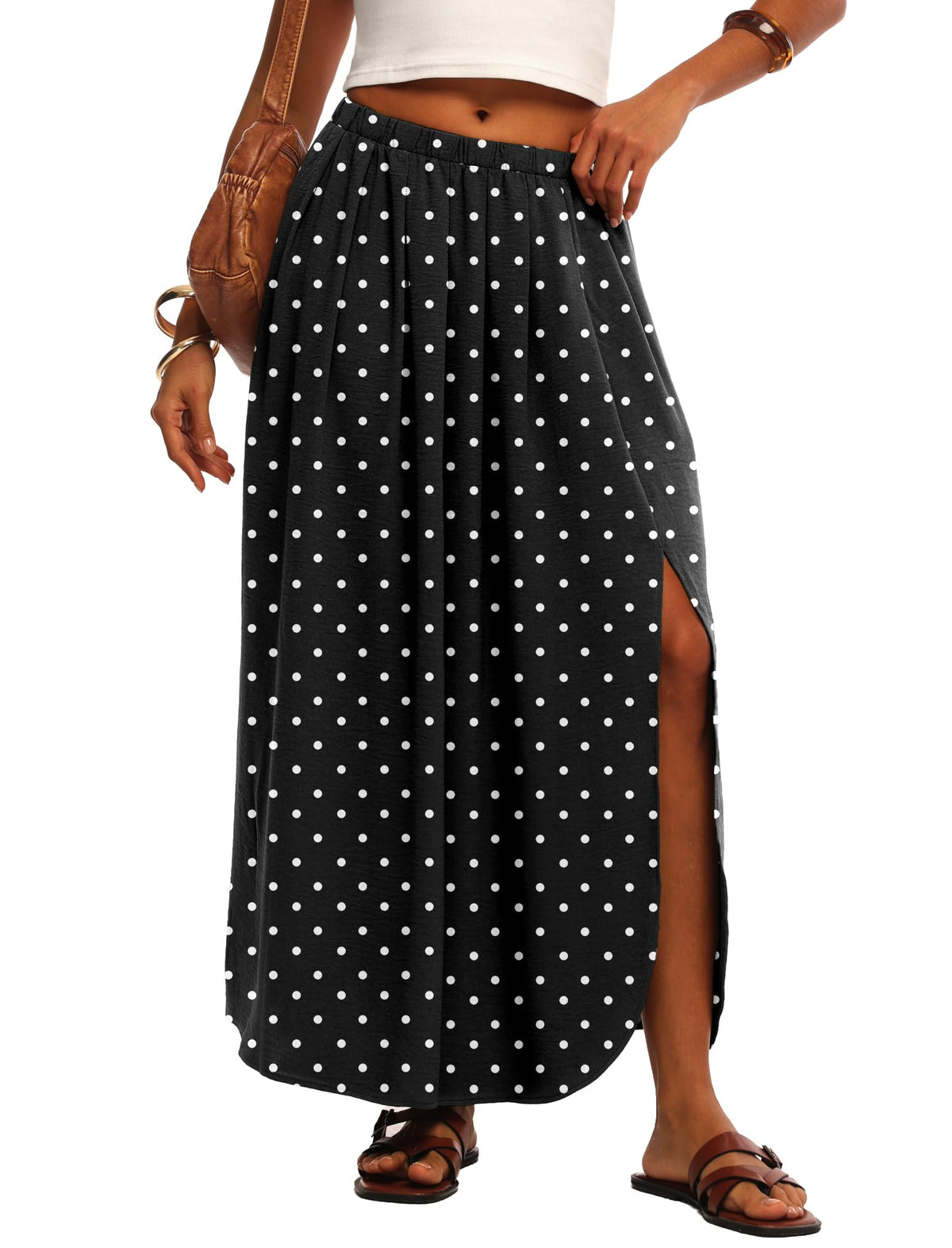 HiMONE Womens Maxi Skirt High Waisted Flowy A Line with Side Slit