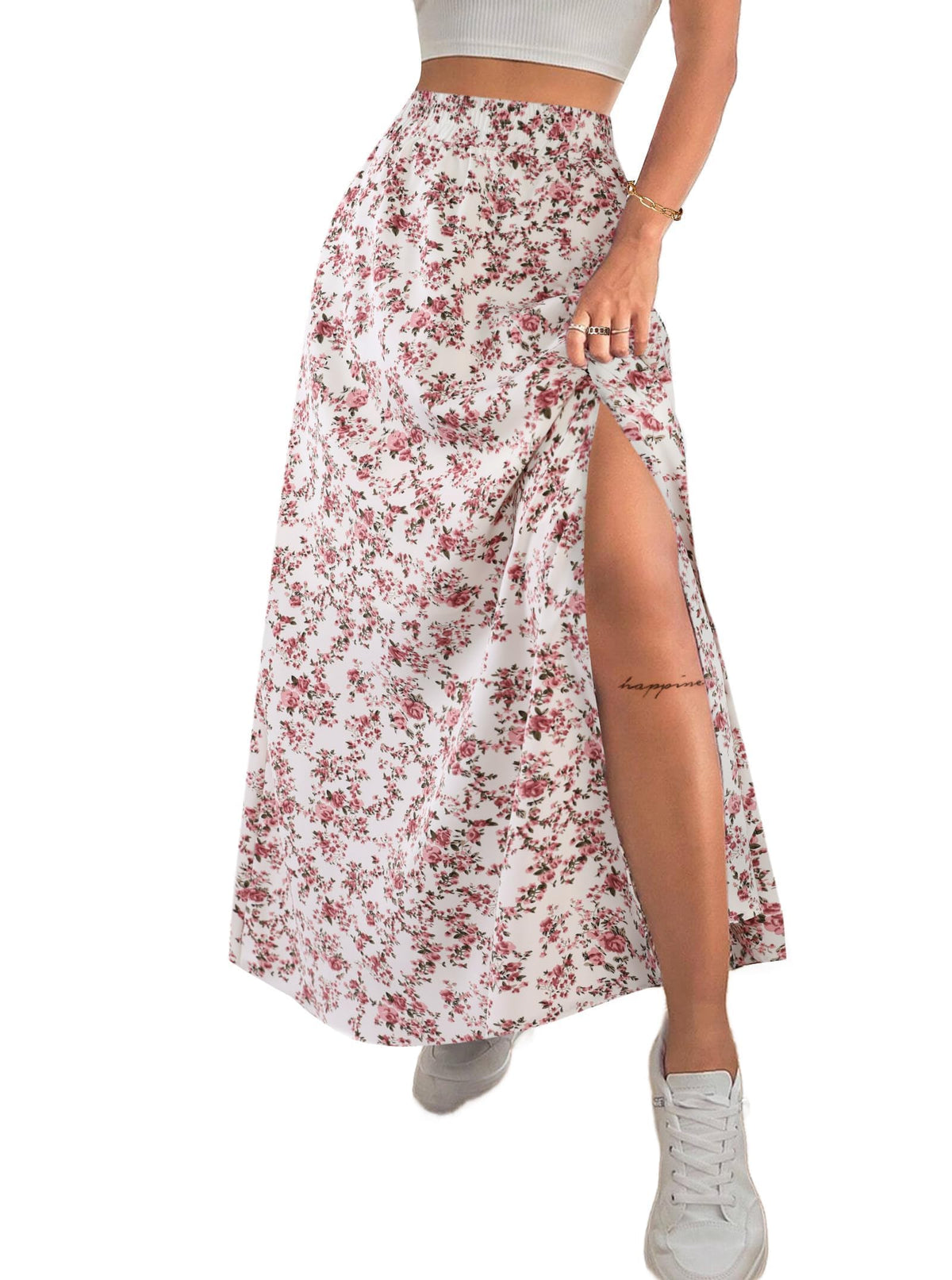 Avanova Women Boho Floral Slit Maxi Skirt Split Thigh High Waisted Long Skirts