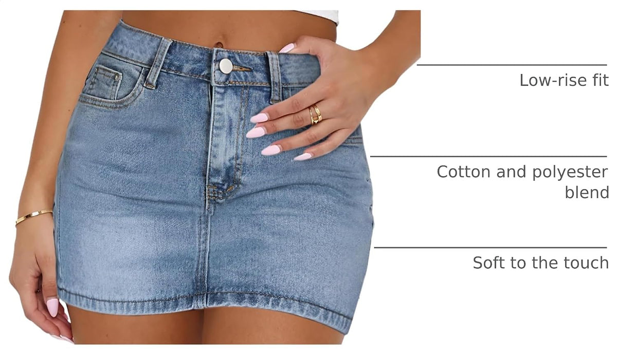 MONCCIZA Jean Skirt for Women Denim Mini Skirt Stretchy Y2K Low Waisted Casual Cute Micro Skirts with Pockets
