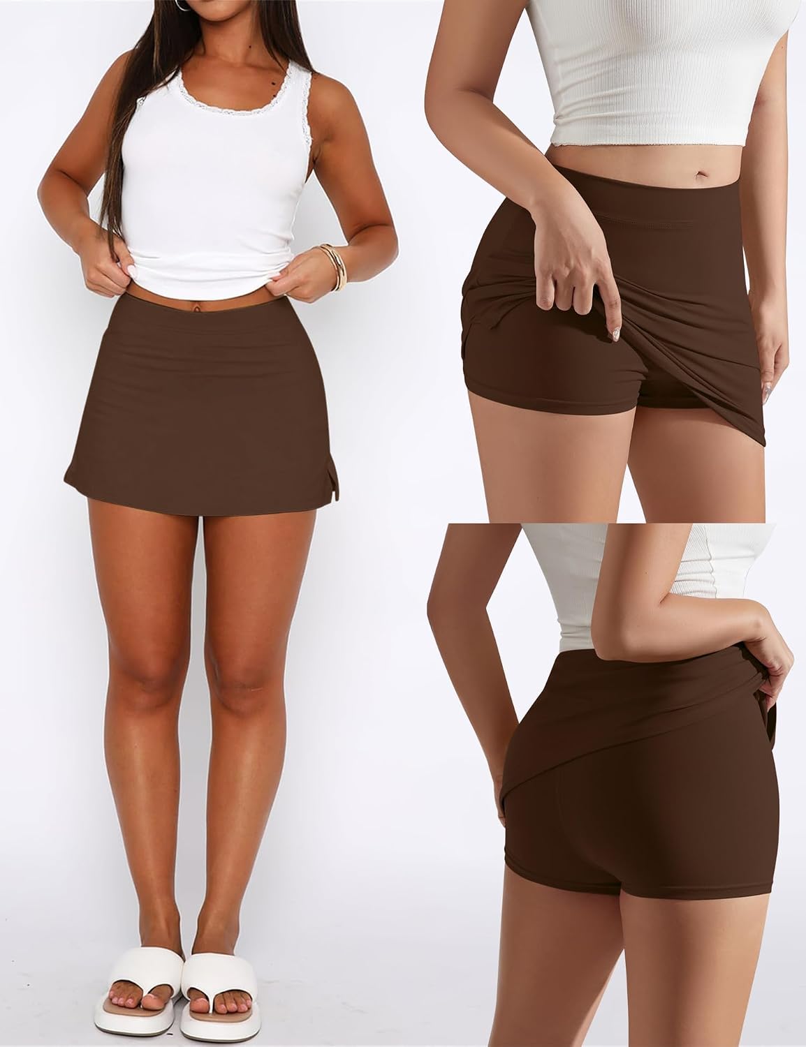 LOMON Y2K Mini Skirts for Women with Shorts Underneath Bodycon Skorts Sexy