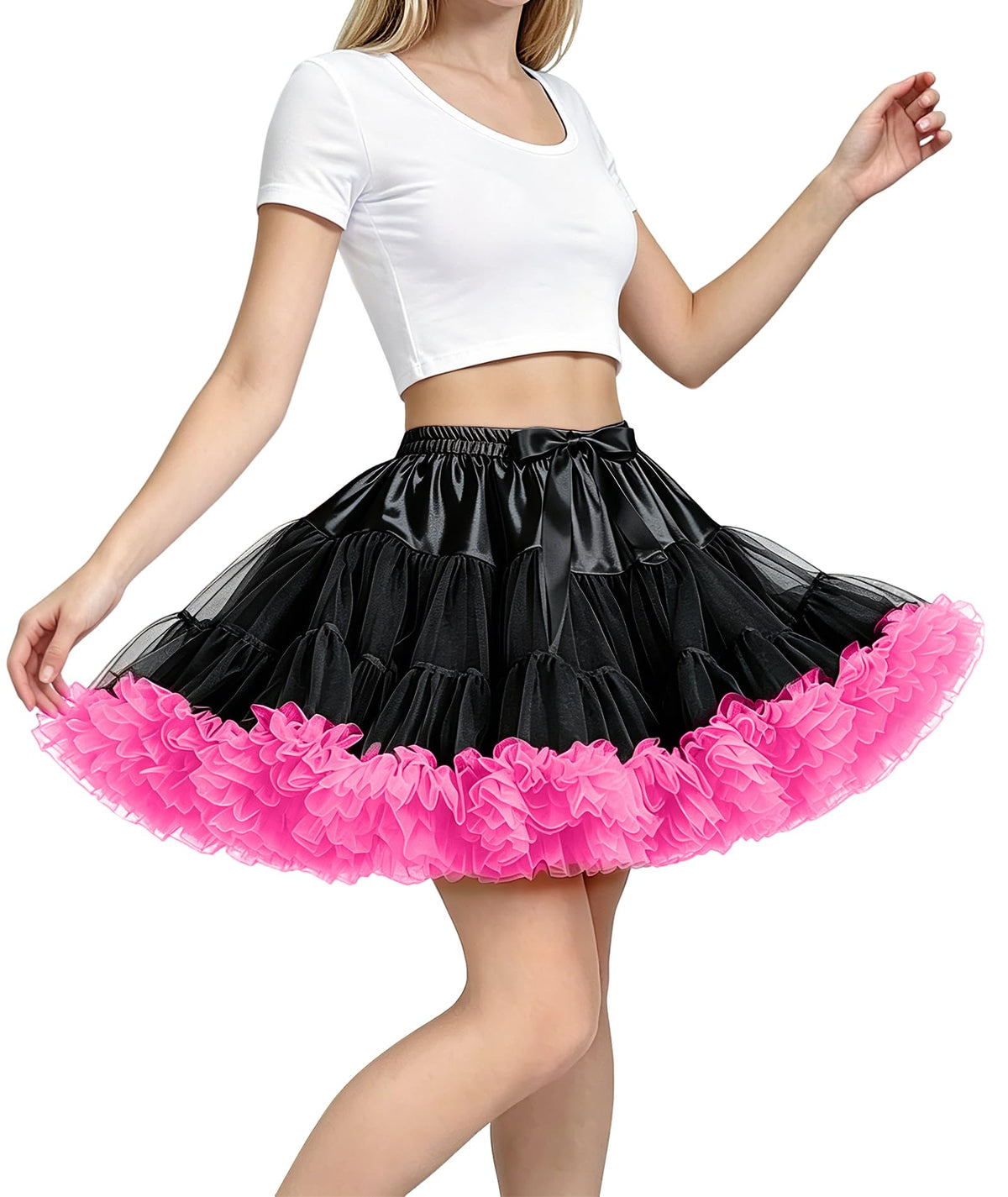 Petticoat Skirt for Women Under Dress 3-Layered Tulle Elastic Waist Tutu