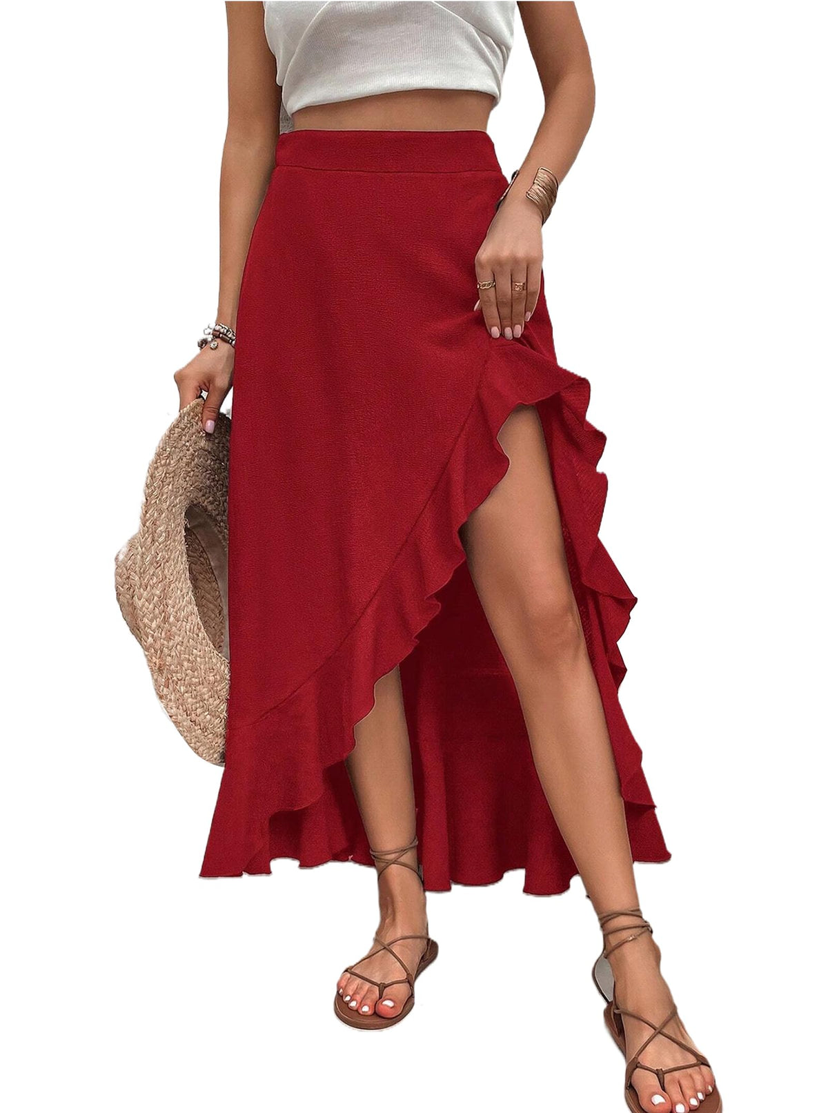 Avanova Women's Mesh Slit Split Long Skirts High Waisted Sexy Summer Maxi Skirts
