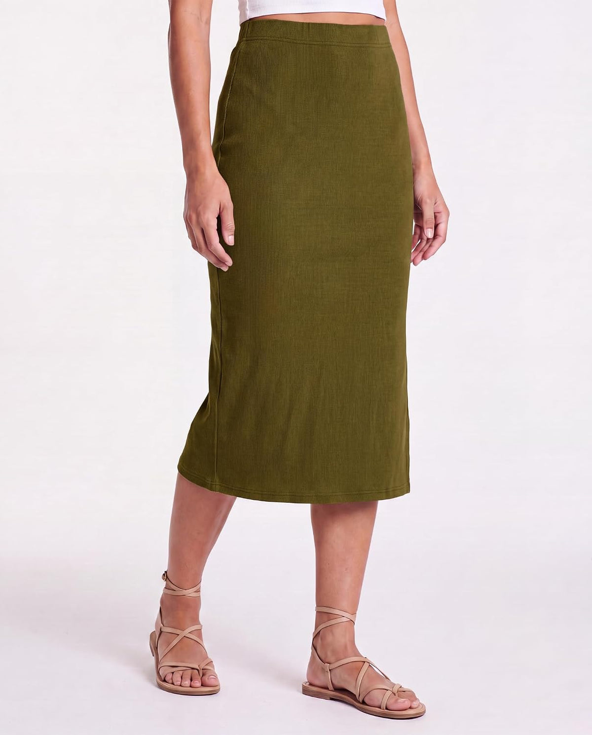 3 Pack Women's Ribbed Midi Skirts High Waisted Pencil Knee Length Work Slit