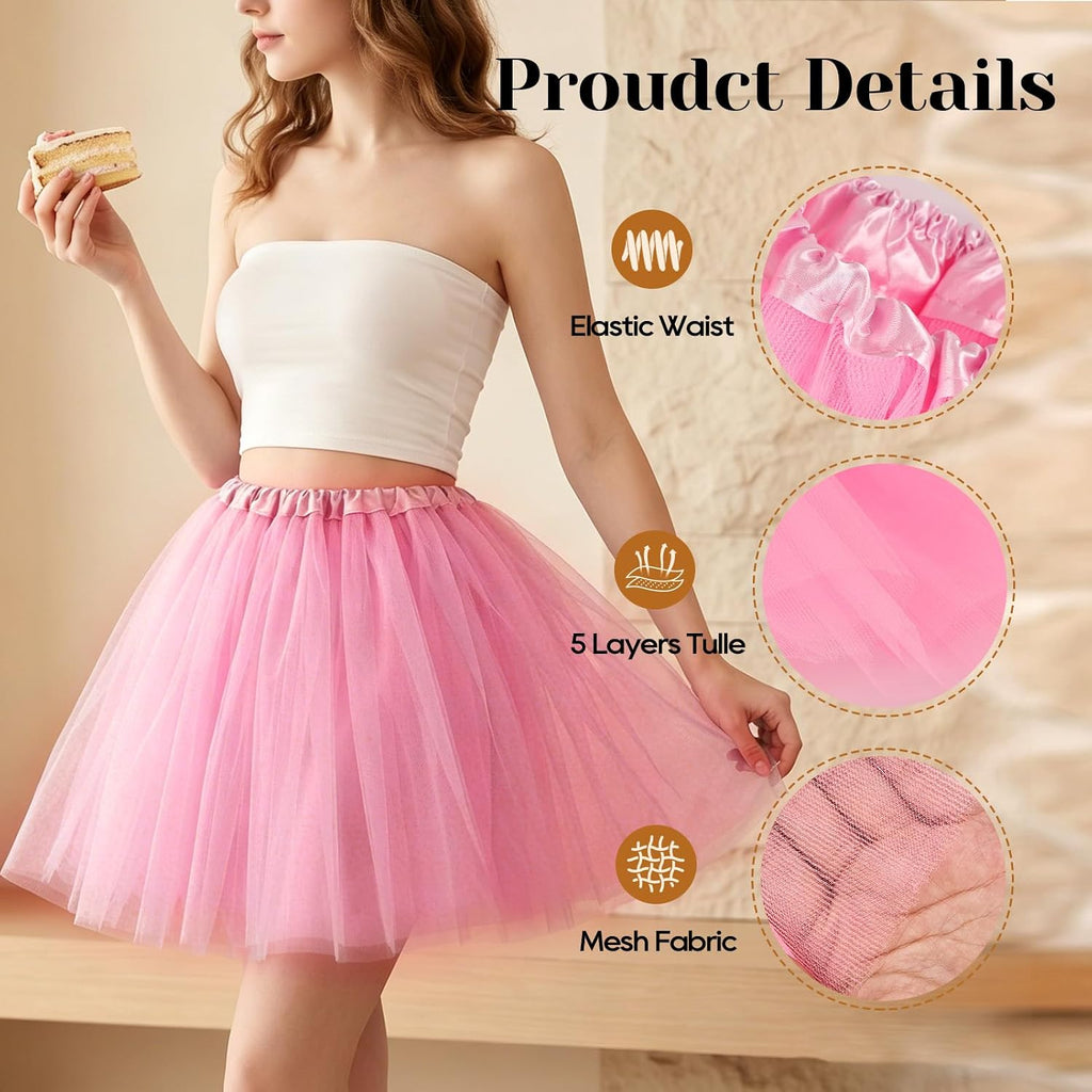 Tutu Skirts for Women Adults 5 Layers Fluffy Elastic Tulle Skirt Halloween 80s Running Party Dance Costume