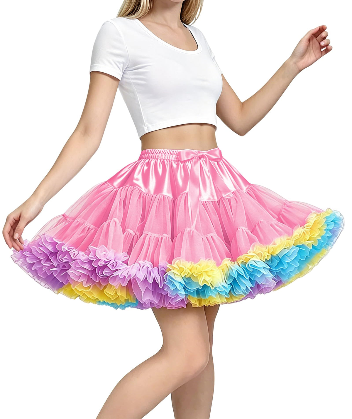 Petticoat Skirt for Women Under Dress 3-Layered Tulle Elastic Waist Tutu