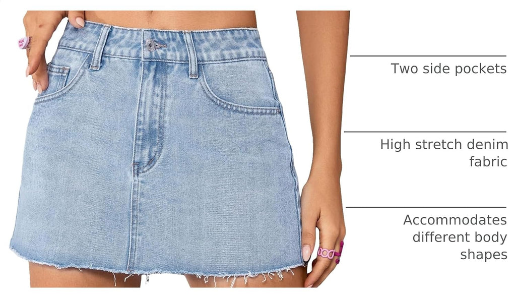Jumppmile Womens Mini Denim Skirt Mid Waist Mini Dress Jean Skirts