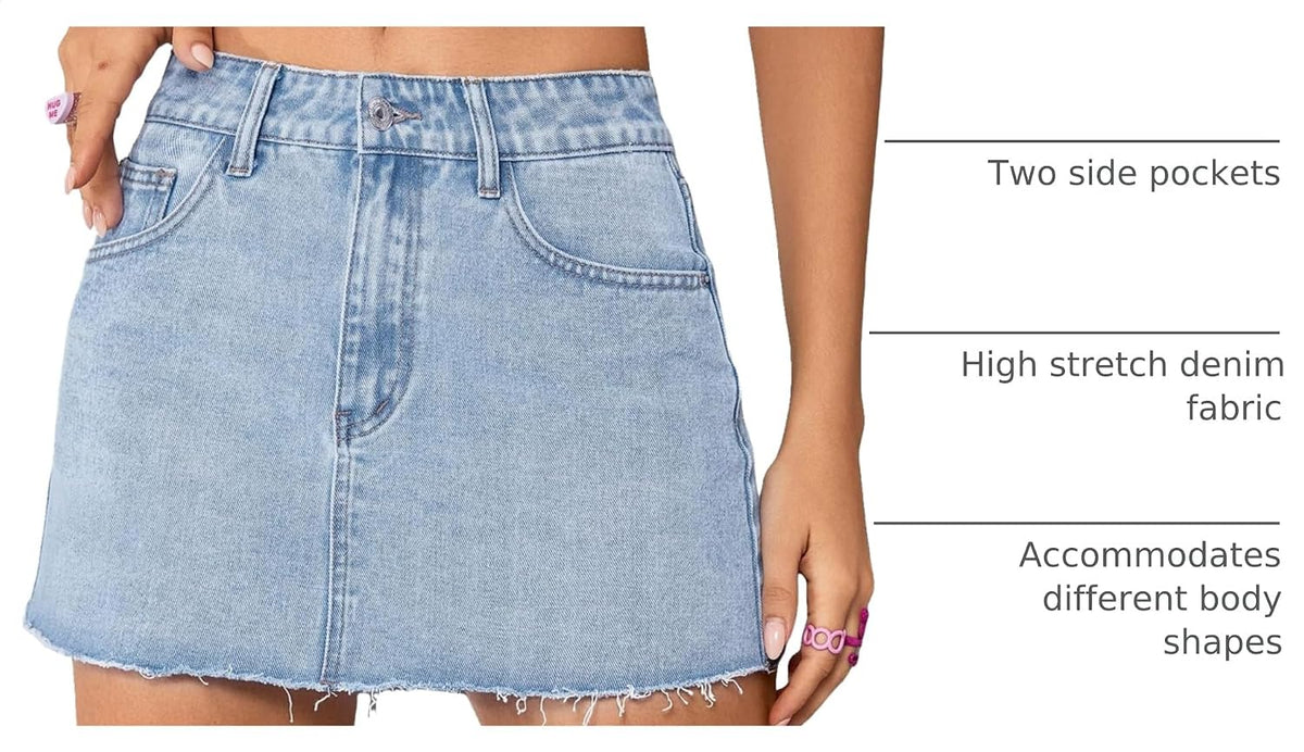 Jumppmile Womens Mini Denim Skirt Mid Waist Mini Dress Jean Skirts