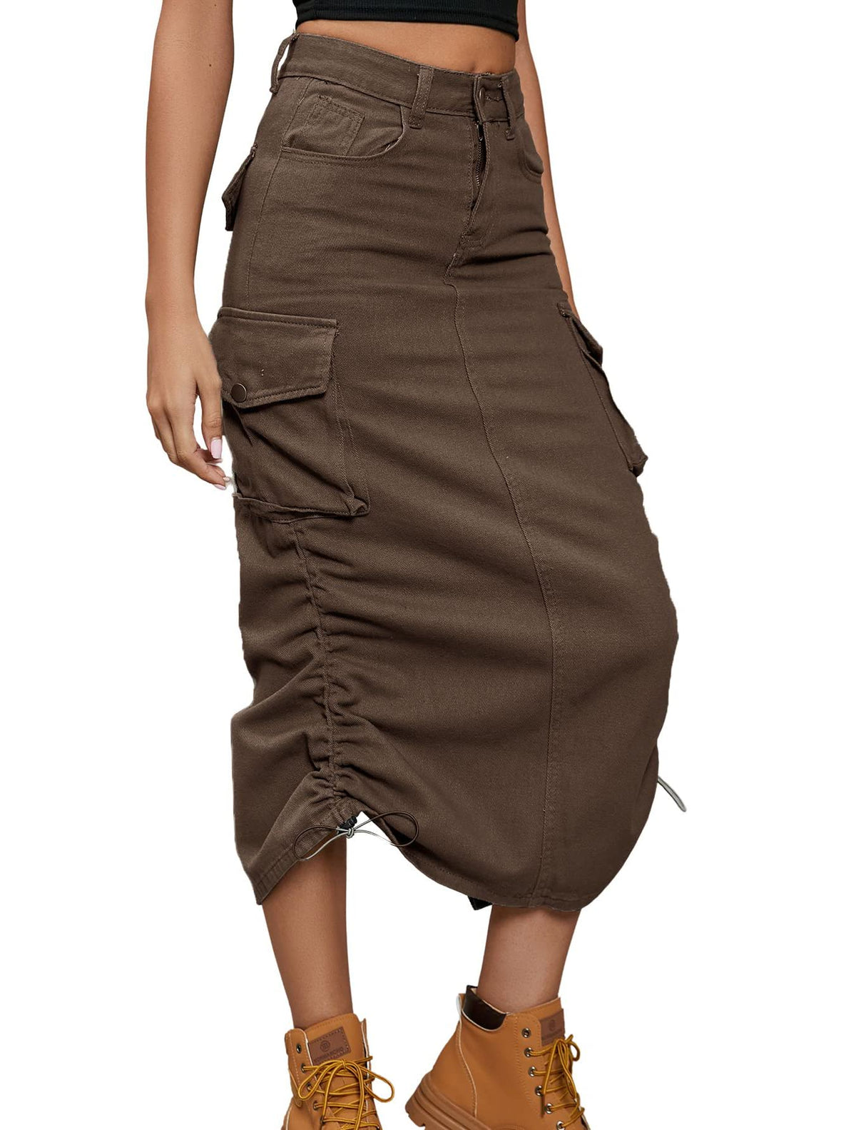 chouyatou Women's Y2K Cargo Skirt Jean Adjustable Casual A-Line Midi Long Denim Skirt
