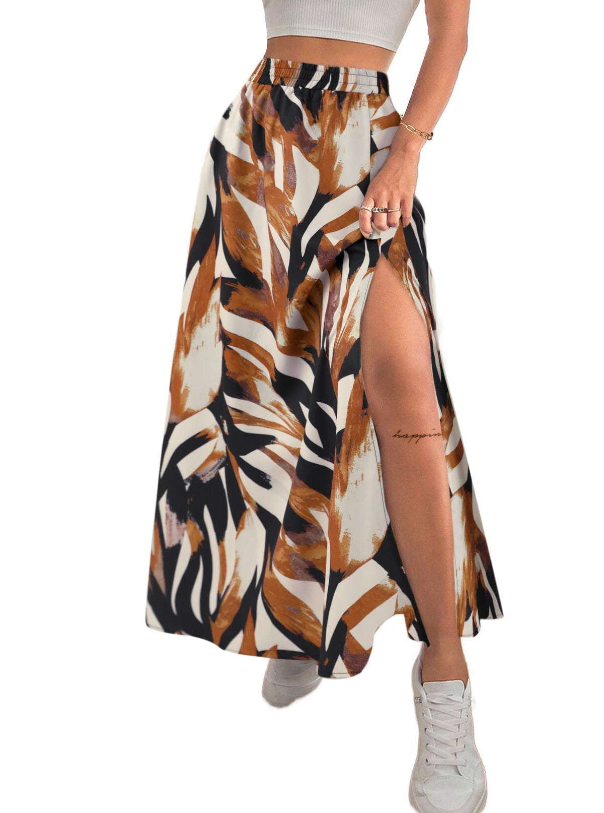 Avanova Women Boho Floral Slit Maxi Skirt Split Thigh High Waisted Long Skirts