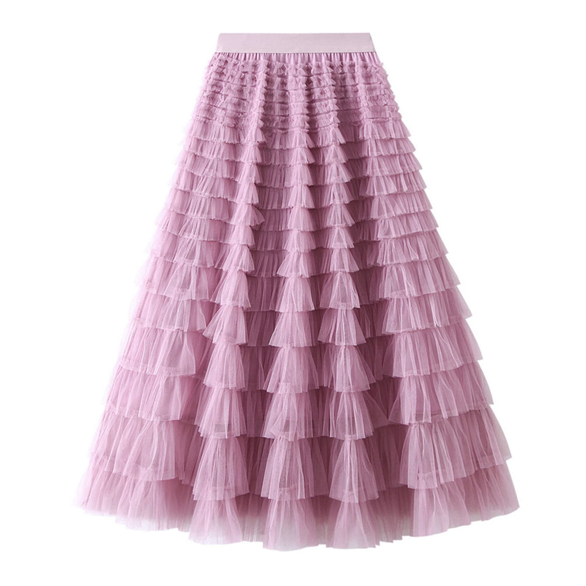 Dirholl Women's A-Line Fairy Patterned Elastic Waist Ruffle Tulle Layered Midi Skirt