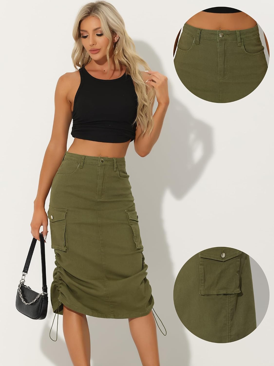 Allegra K Women's Cargo Midi Denim Skirt
