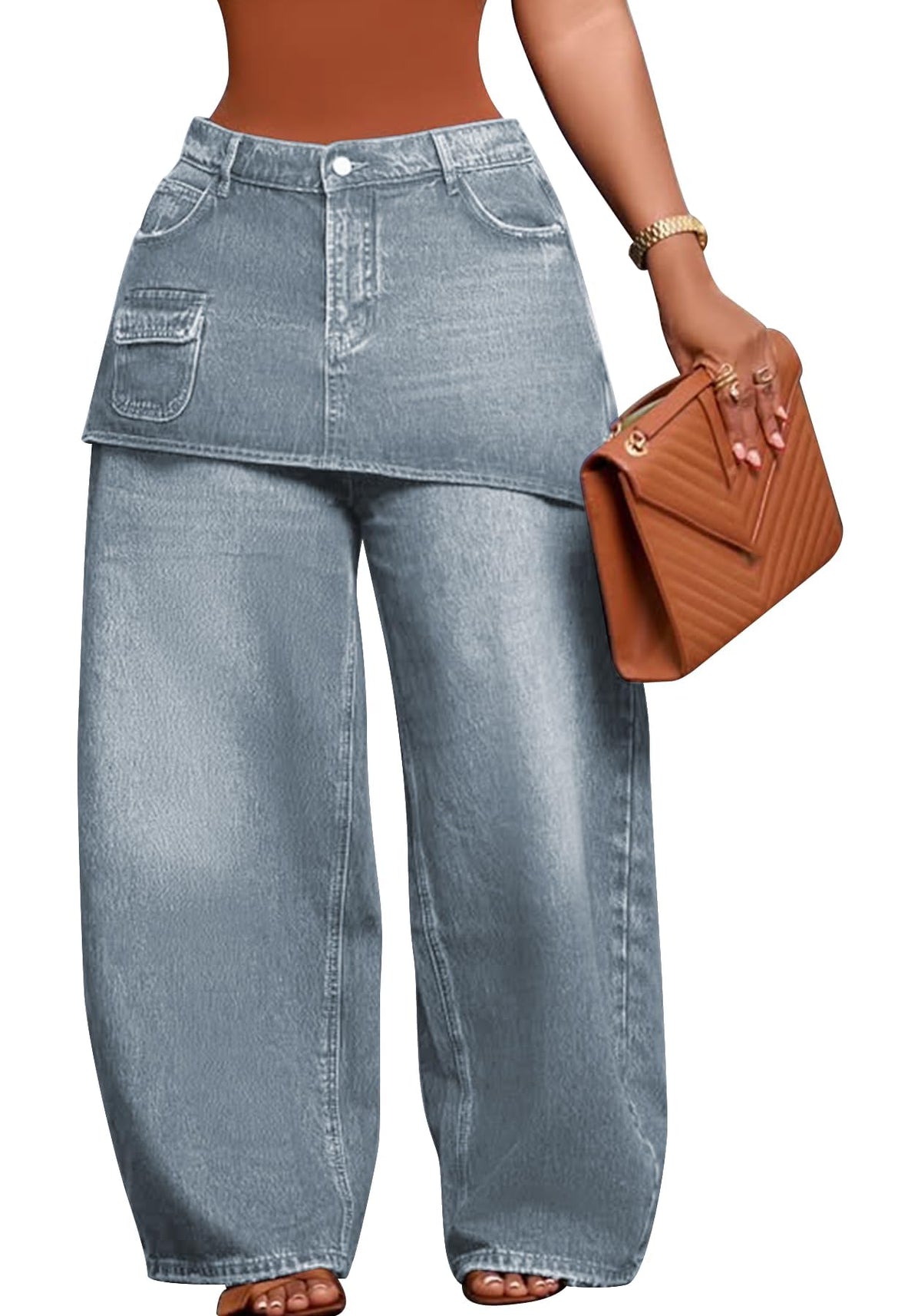 Unybwonn Womens Baggy Cargo Jeans Cowboy Long Skirt Pants with Pockets