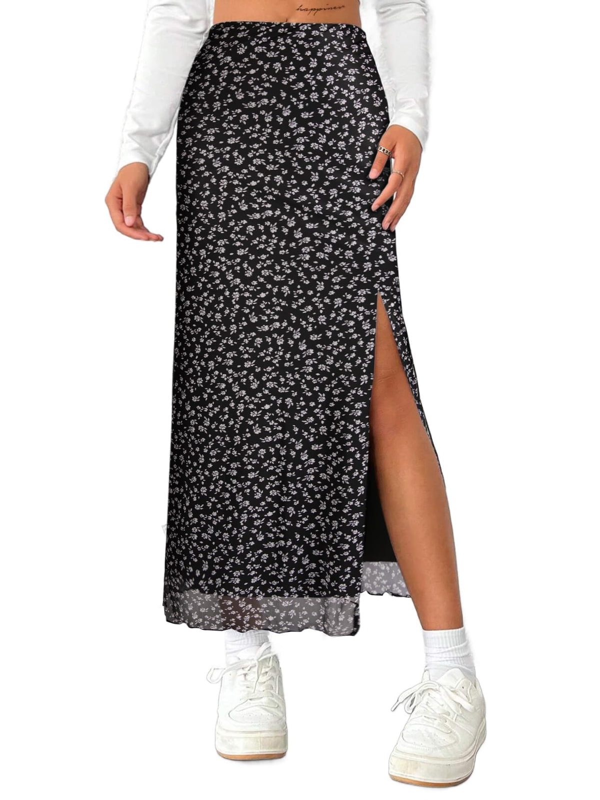 Avanova Women's Mesh Slit Split Long Skirts High Waisted Sexy Summer Maxi Skirts