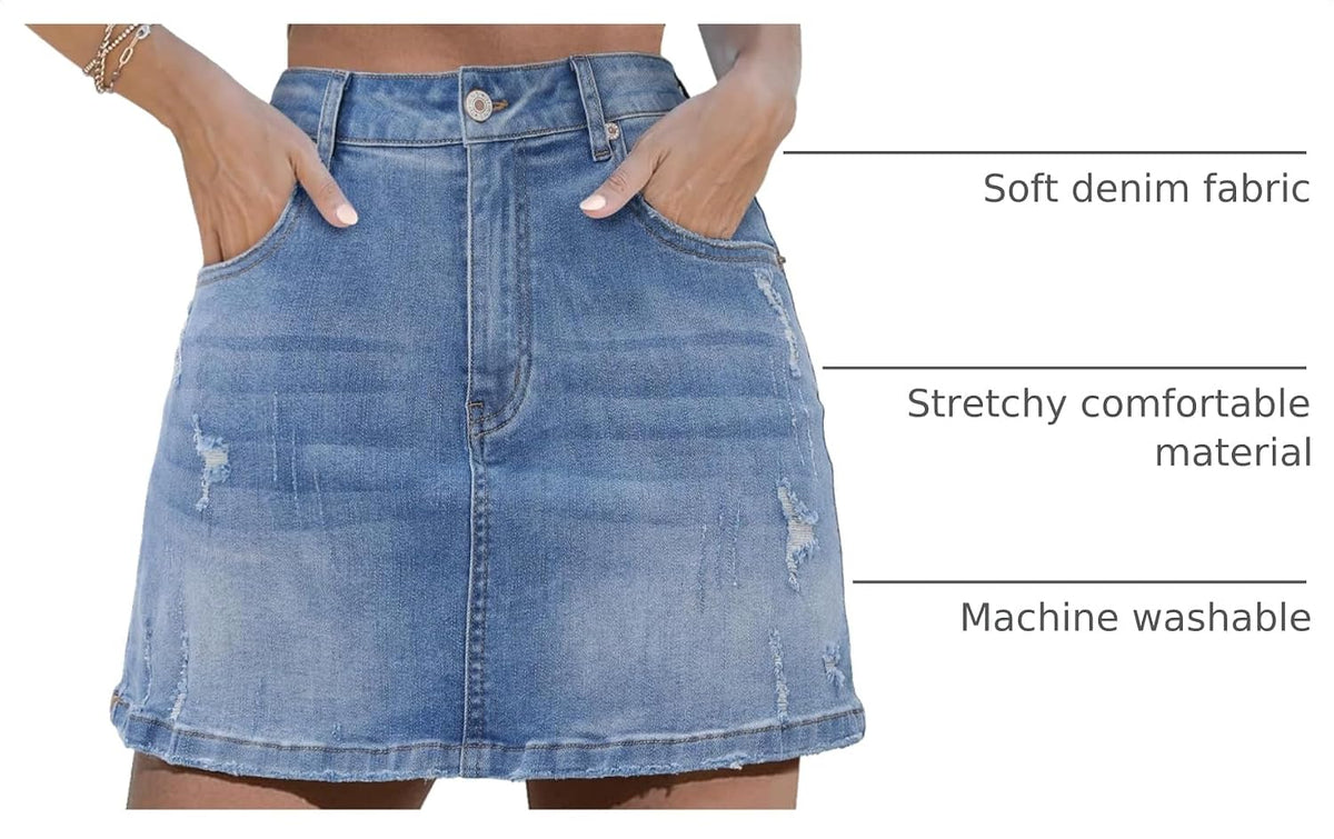 Angerella Skorts Skirts for Women Denim Mini Skirt High Waisted Jean Shorts Stretchy Denim Skirts