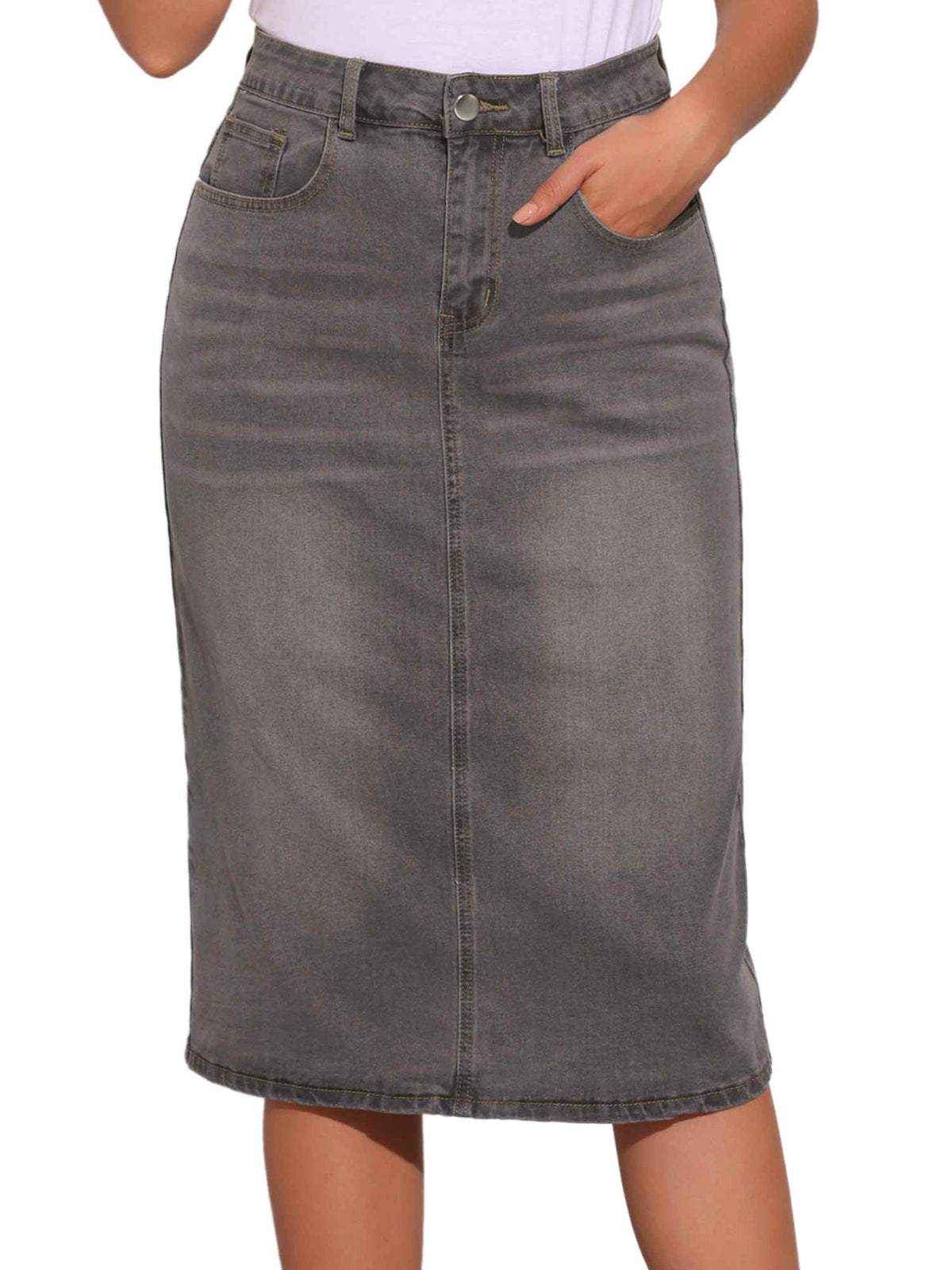 Allegra K Denim Pencil Skirts for Women High Waist Midi Casual Jean Skirt