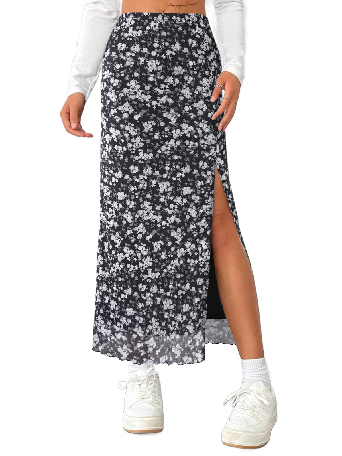 Avanova Women's Mesh Slit Split Long Skirts High Waisted Sexy Summer Maxi Skirts