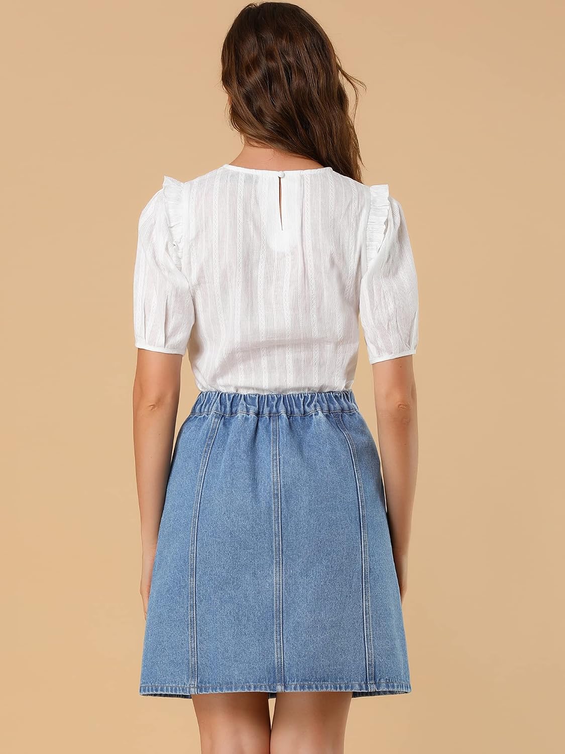 Allegra K Women's Denim Skirts Casual A-Line Short Button Down Jean Skirt
