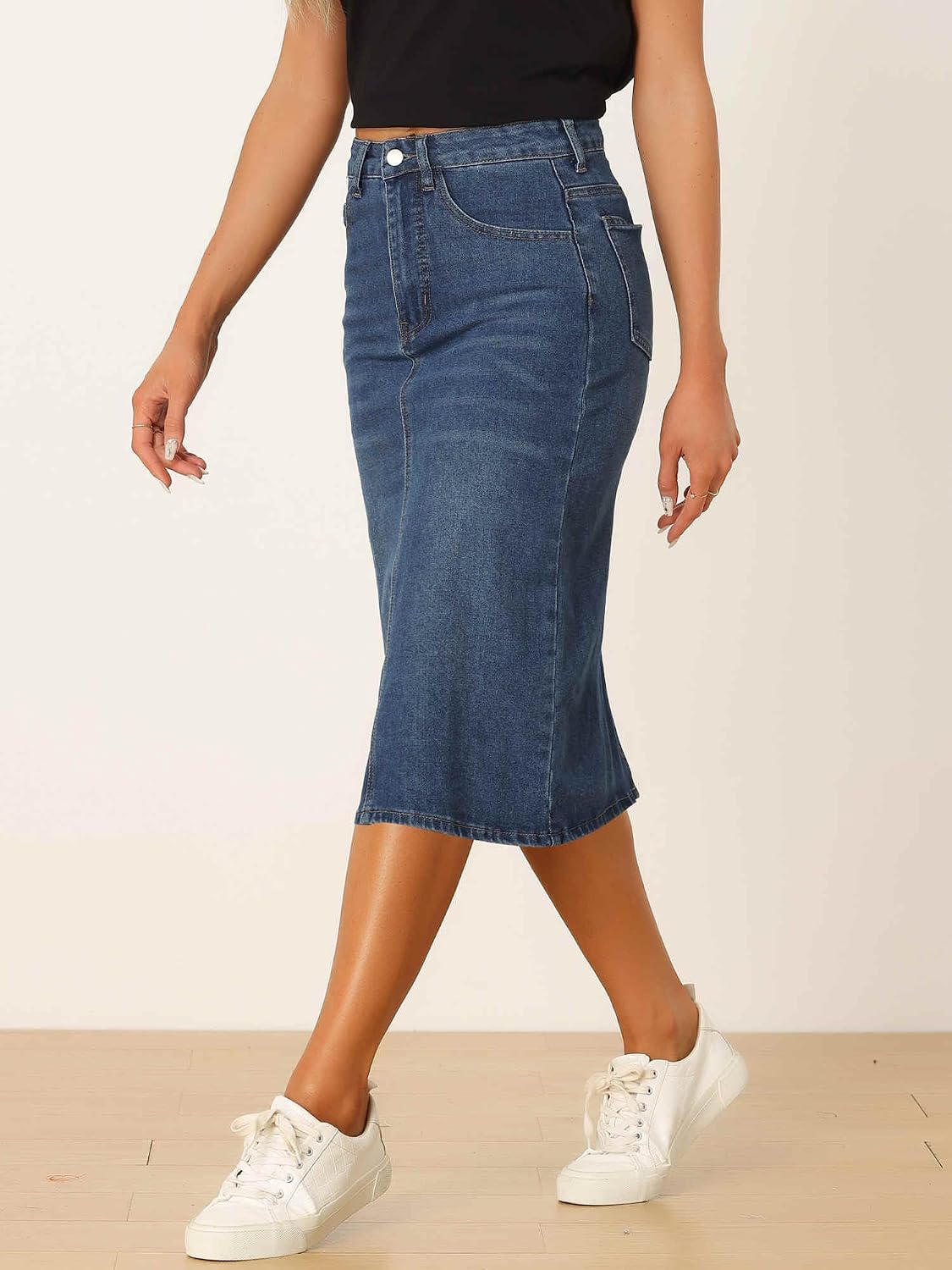 Allegra K Denim Pencil Skirts for Women High Waist Midi Casual Jean Skirt