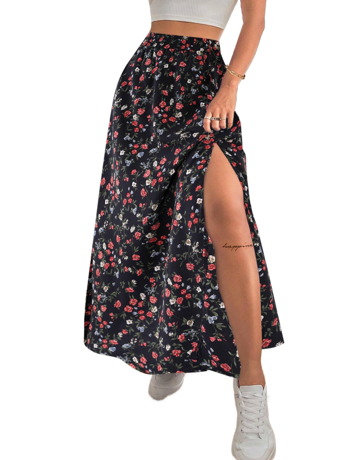 Avanova Women Boho Floral Slit Maxi Skirt Split Thigh High Waisted Long Skirts