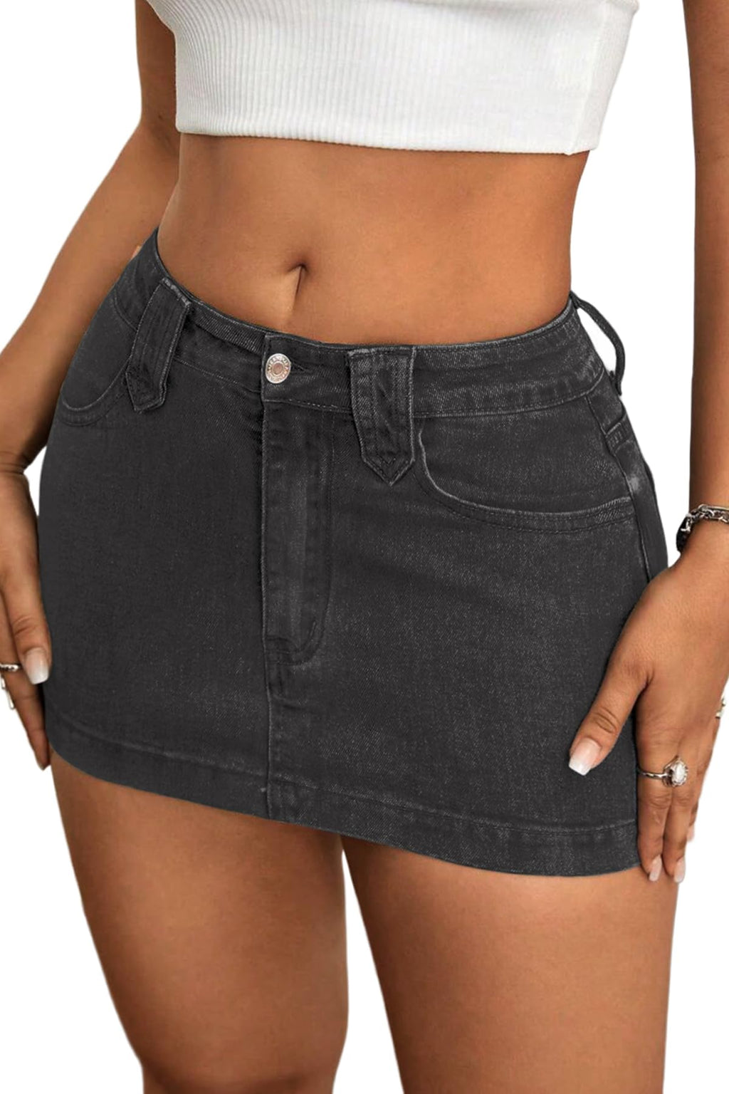 ELLEVEN Women's Y2k Stretchy Denim Mini Skirt Low Rise Casual Sexy Bodycon Jean Skirt with Pockets