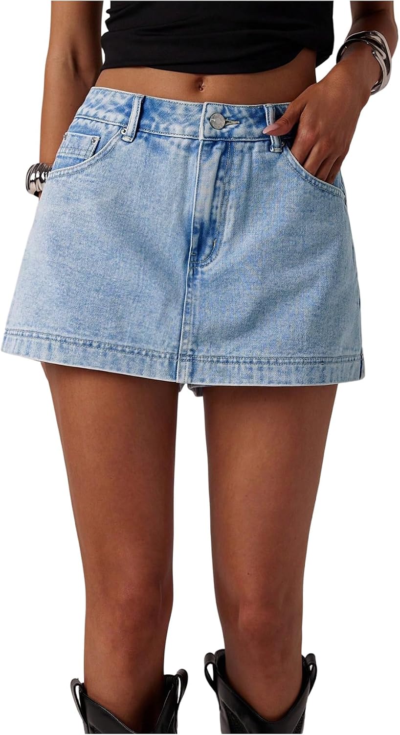 MakeMeChic Women's Jean Skirt Shorts Denim Skort