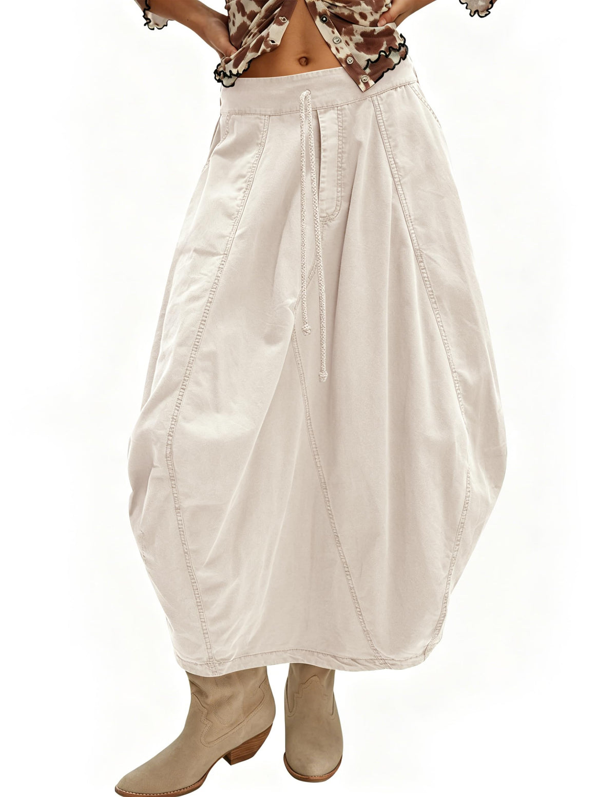 Women's Cargo Skirt Bubble Maxi Parachute Skirts with Pockets