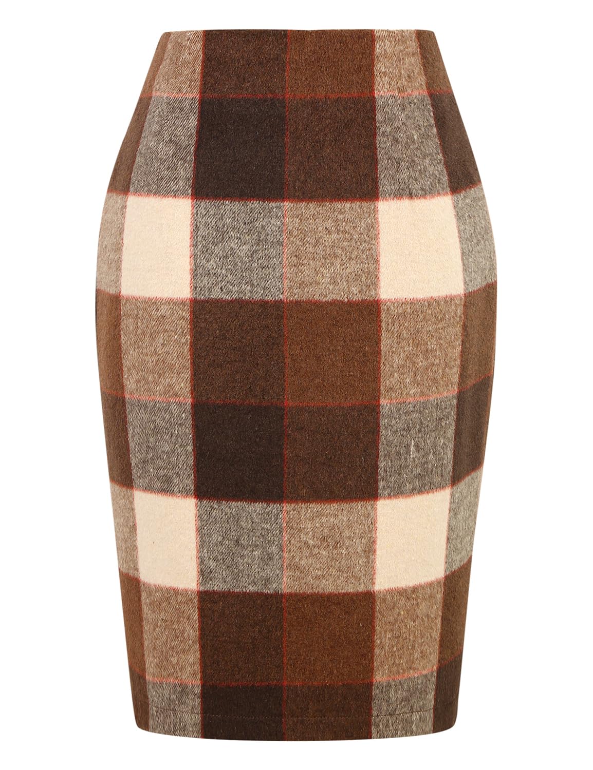 IDEALSANXUN Plaid Skirts for Women Fall Winter Knee Length Pencil Wool Skirt with Slit
