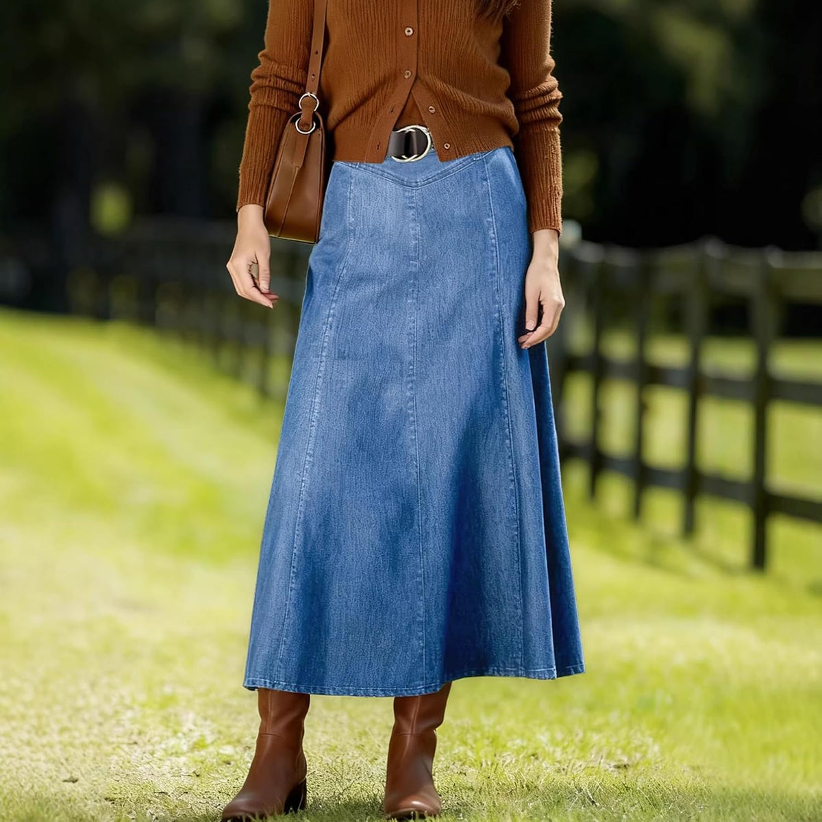 yoeasy Women's Vintage Denim Maxi Skirt Casual High Waist Flowy Swing A-Line Long Jean Skirt