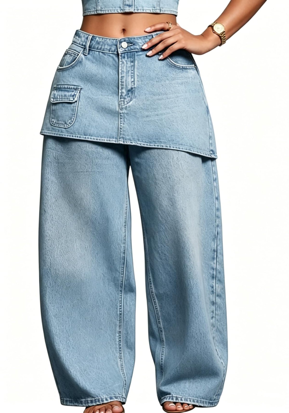 Unybwonn Womens Baggy Cargo Jeans Cowboy Long Skirt Pants with Pockets
