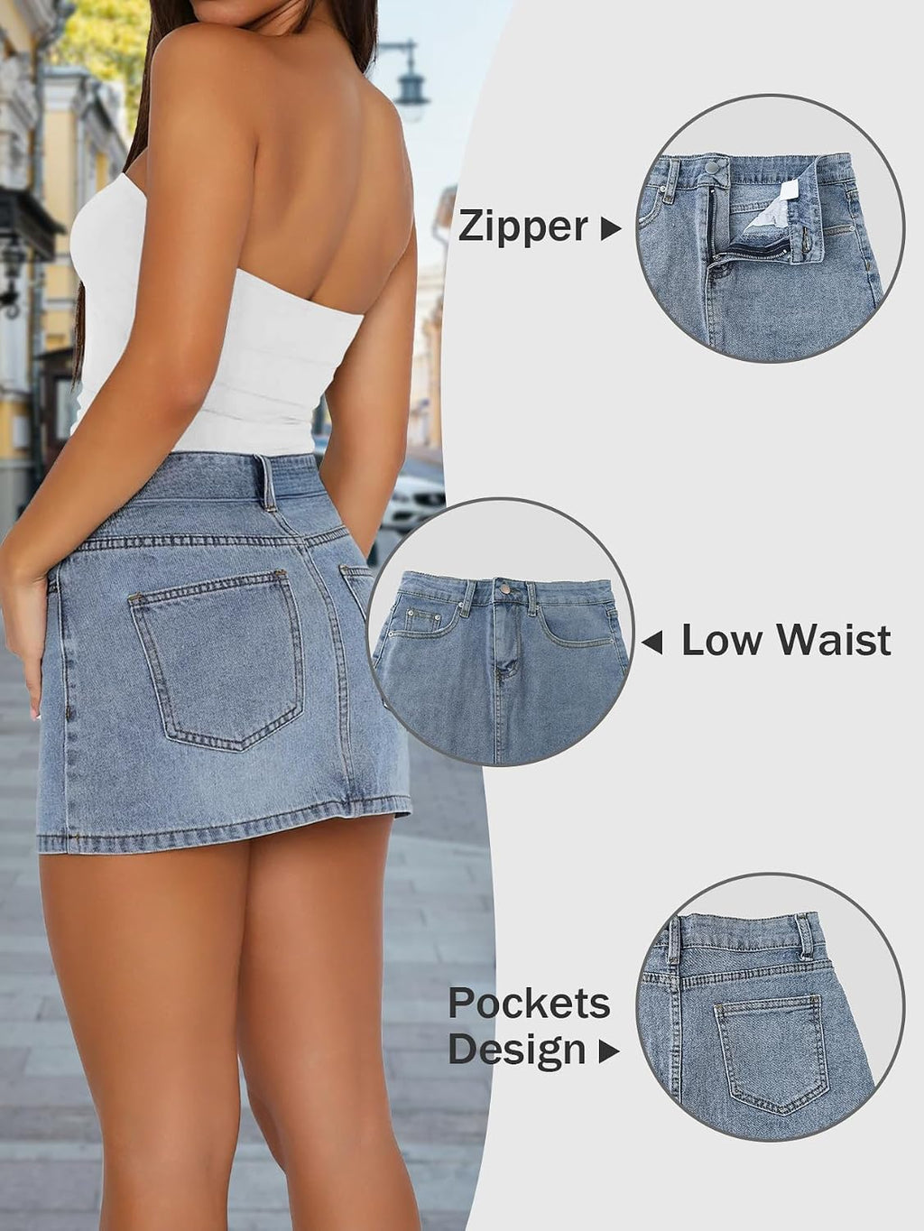 Womens Jean Skirt Low Rise Y2K Mini Denim Skirts with Pockets